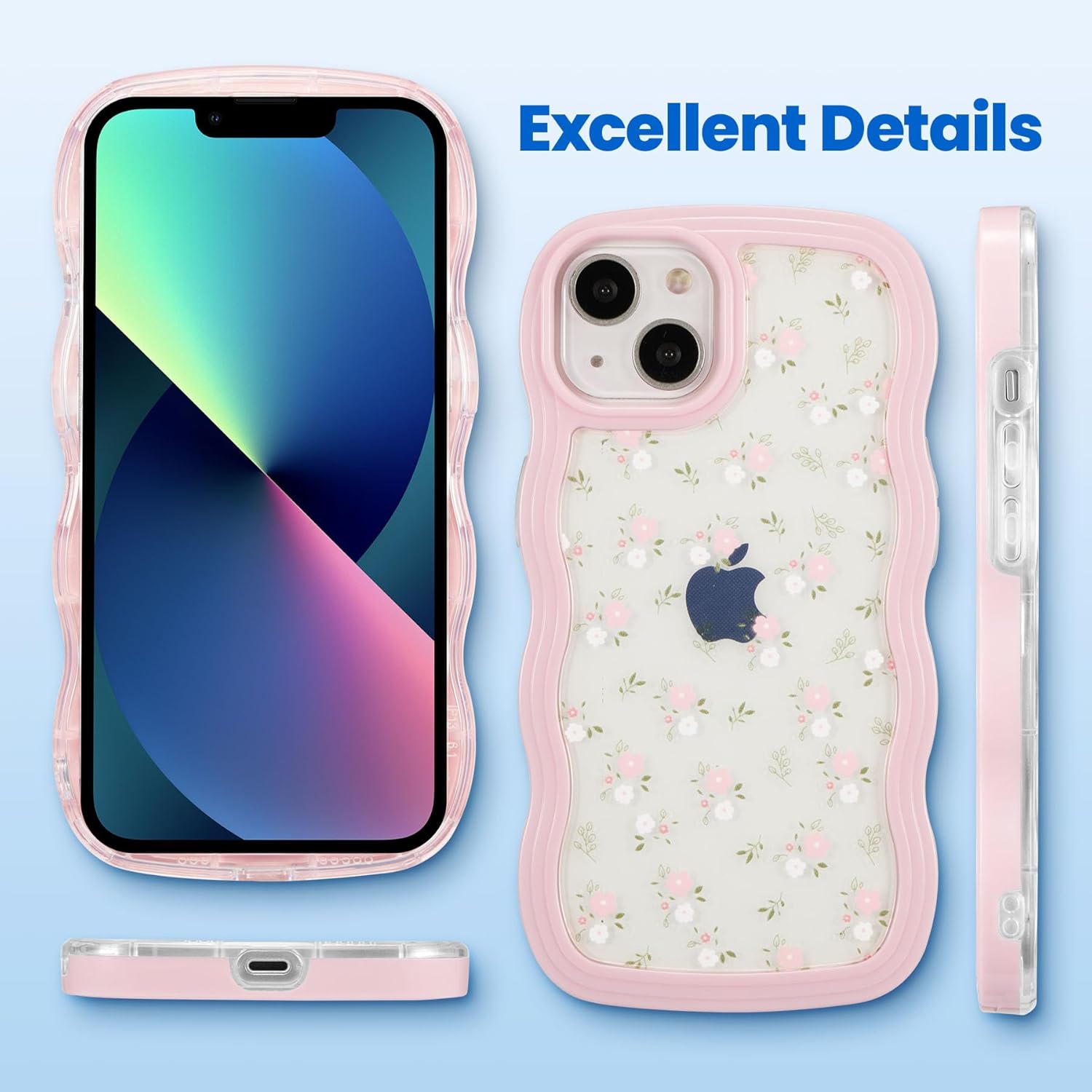 ZCDAYE Floral Case Compatible with iPhone 13, Aesthetic Flower Pattern  Cute Curly Wavy Shape Phone Case for Women Girls,Soft TPU Shockproof Cover for iPhone 13 (6.1 inch), Pink