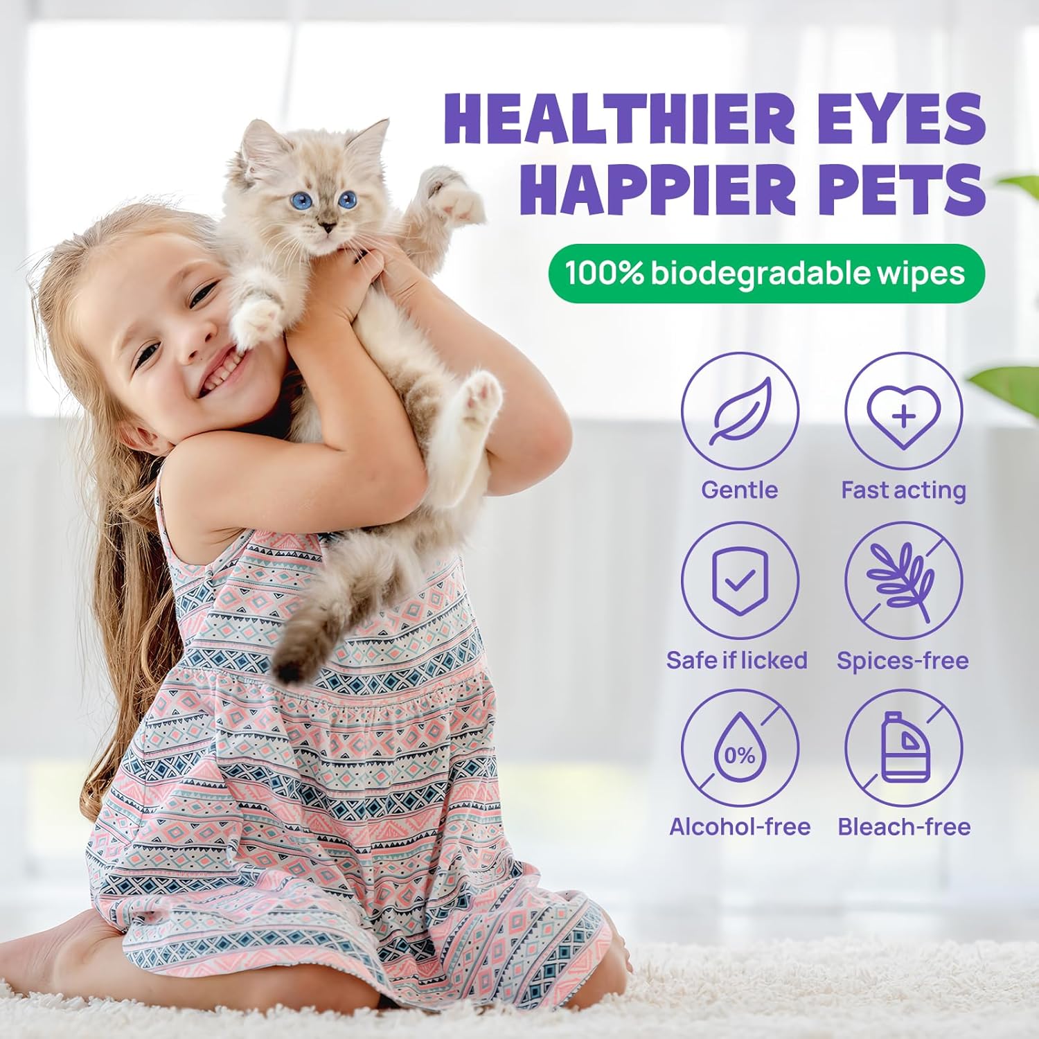 Salviettine occhi HICC PET per cani e gatti - Rimuovi delicatamente macchie lacrimali, residui oculari, secrezioni di muco - Salviettine deodoranti per occhi, rughe, viso all'olio di cocco Salviettine deodoranti per occhi, rughe, viso - 100 pezzi