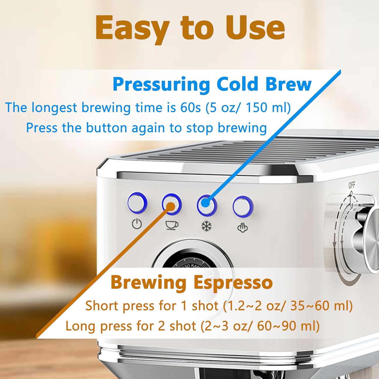 Espresso Machine 20 Bar, Stainless Steel Iced Coffee Maker, Professional Espresso Maker with Milk Frother Steam Wand, Compact Coffee Machine, Gift for Dad or Mom CCHENGVEY (Ivory) · v2
