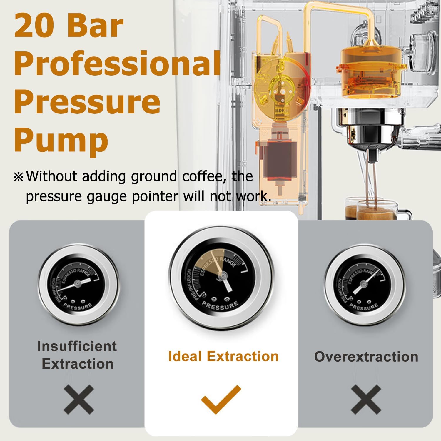 Espresso Machine 20 Bar, Stainless Steel Iced Coffee Maker, Professional Espresso Maker with Milk Frother Steam Wand, Compact Coffee Machine, Gift for Dad or Mom CCHENGVEY (Ivory) · v2