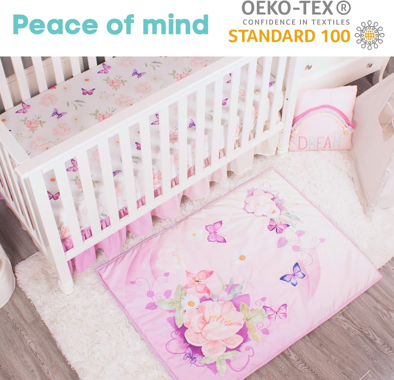 La Premura Baby Crib Bedding Set for Girls, Watercolor purple Butterfly 3 Piece Standard Size Crib Set for Baby Girl, Cunas para Bebes, Floral Crib Bedding Set, Pastel Pink, Yellow and Purple · v3