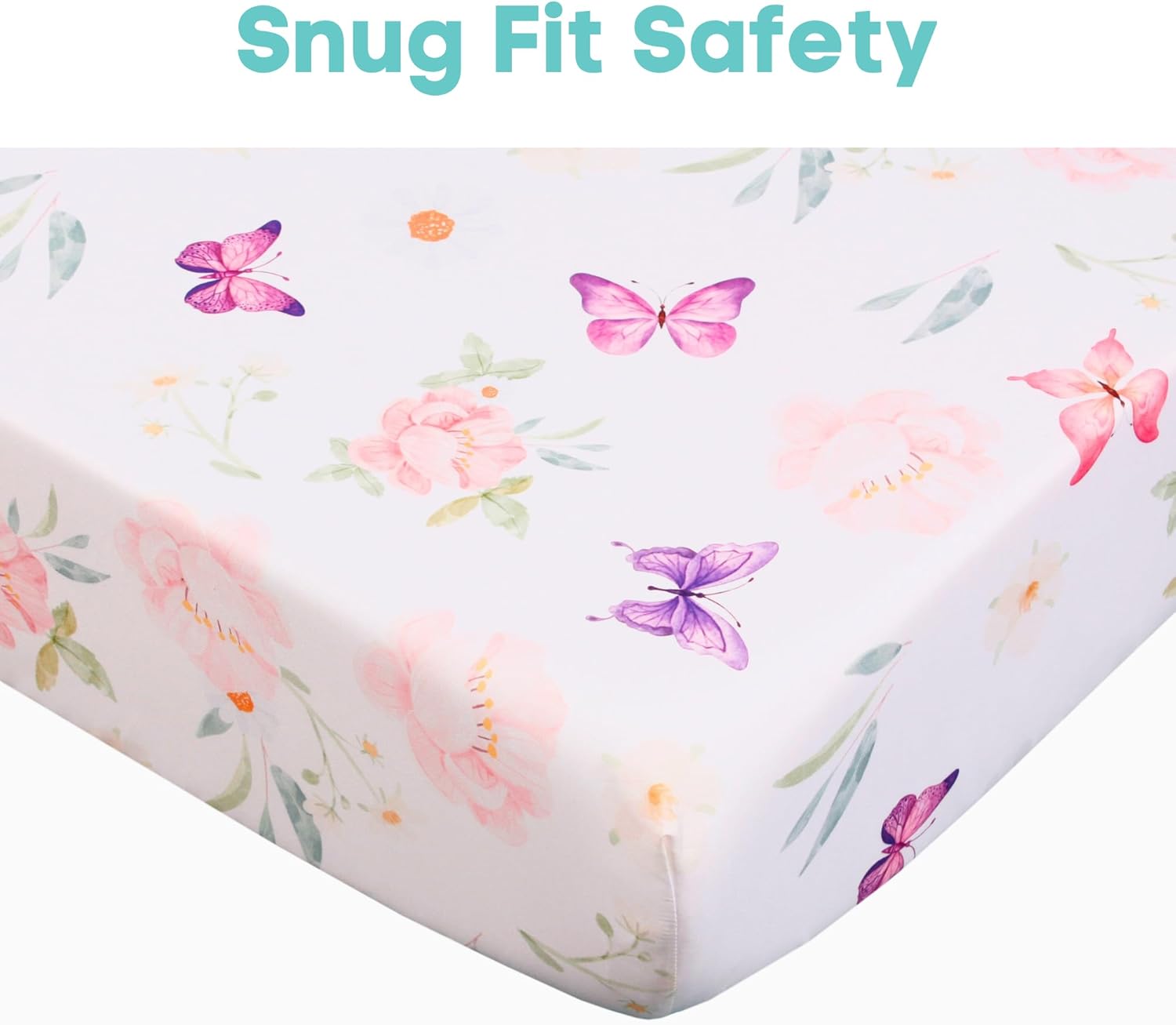 La Premura Baby Crib Bedding Set for Girls, Watercolor purple Butterfly 3 Piece Standard Size Crib Set for Baby Girl, Cunas para Bebes, Floral Crib Bedding Set, Pastel Pink, Yellow and Purple · v3