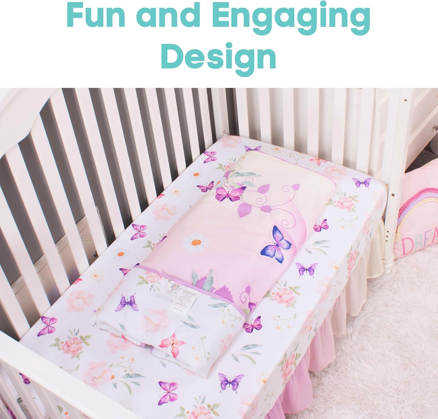 La Premura Baby Crib Bedding Set for Girls, Watercolor purple Butterfly 3 Piece Standard Size Crib Set for Baby Girl, Cunas para Bebes, Floral Crib Bedding Set, Pastel Pink, Yellow and Purple · v3