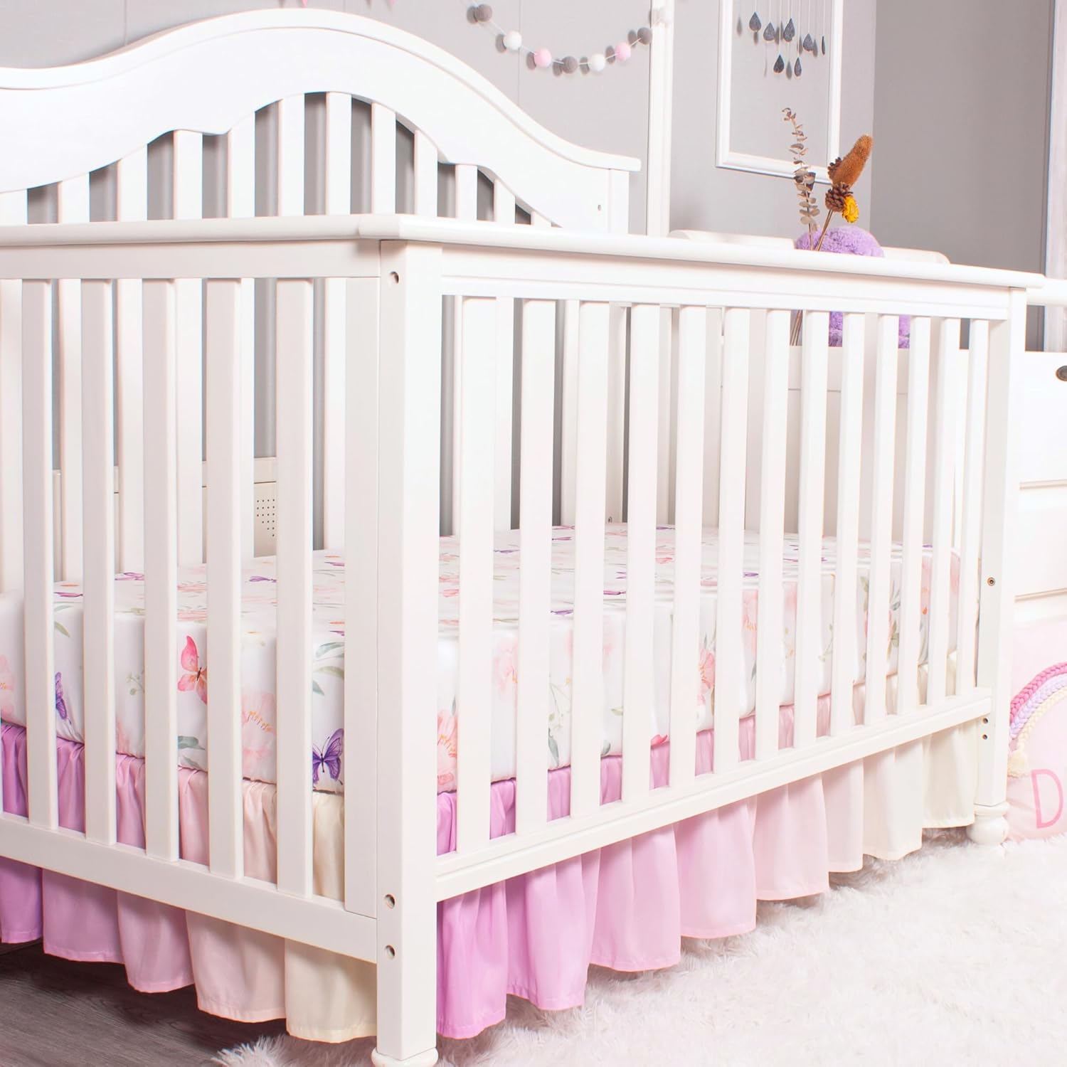 La Premura Baby Crib Bedding Set for Girls, Watercolor purple Butterfly 3 Piece Standard Size Crib Set for Baby Girl, Cunas para Bebes, Floral Crib Bedding Set, Pastel Pink, Yellow and Purple · v3