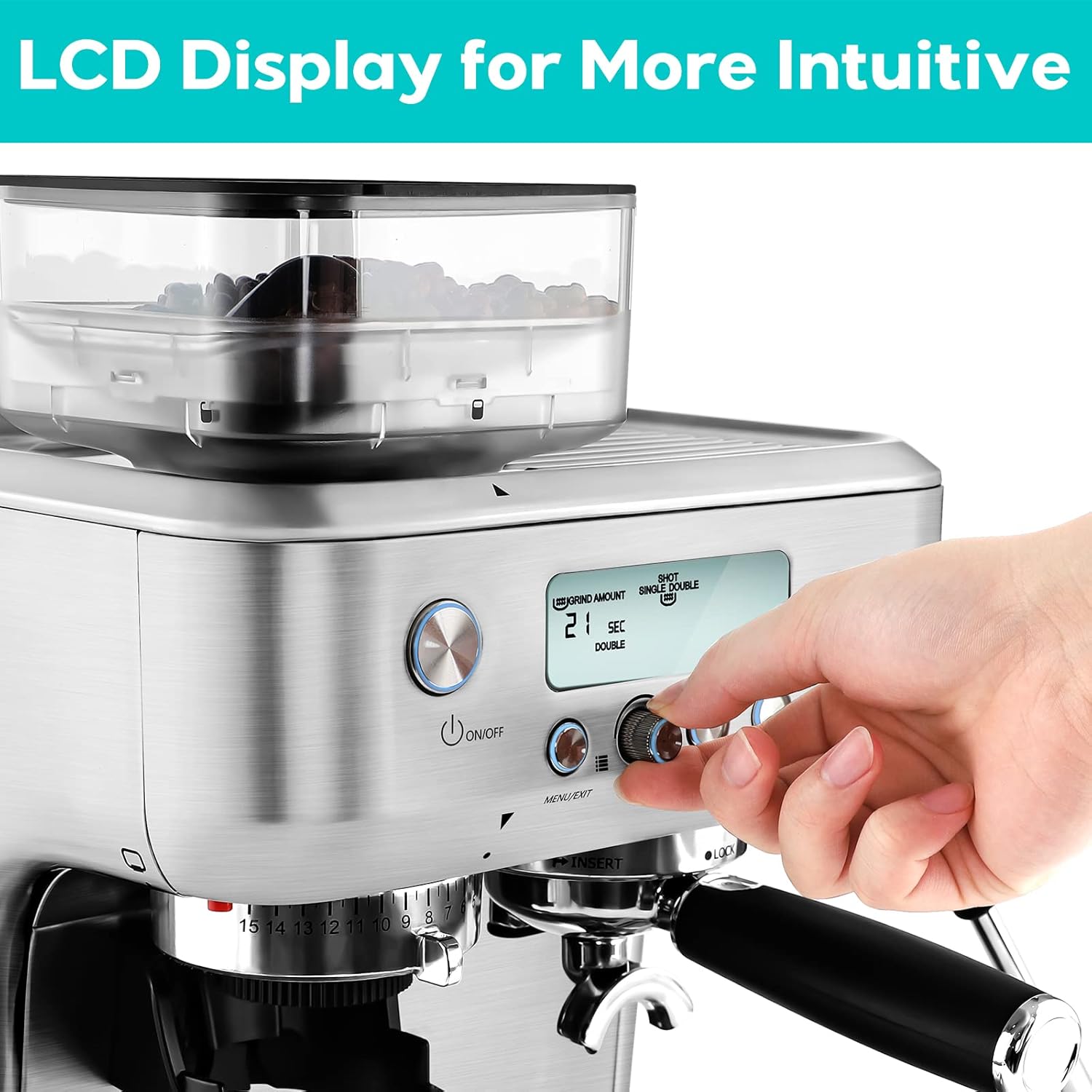 Máquina de café espresso CASABREWS con molinillo, máquina de café espresso para barista con vaporizador de leche, varilla de vapor, cafetera profesional con pantalla LCD, regalos para papá, madre y amantes del café