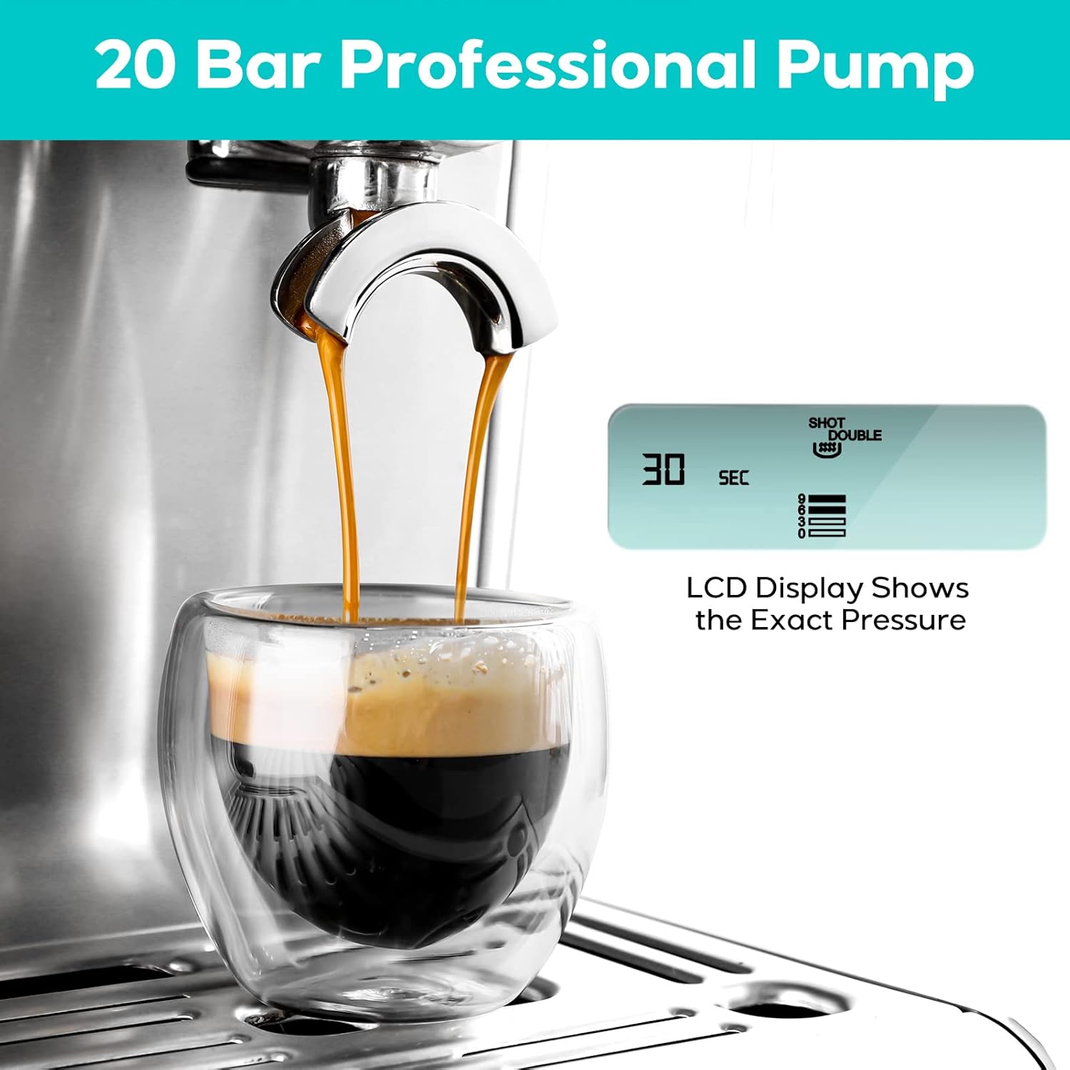 Máquina de café espresso CASABREWS con molinillo, máquina de café espresso para barista con vaporizador de leche, varilla de vapor, cafetera profesional con pantalla LCD, regalos para papá, madre y amantes del café