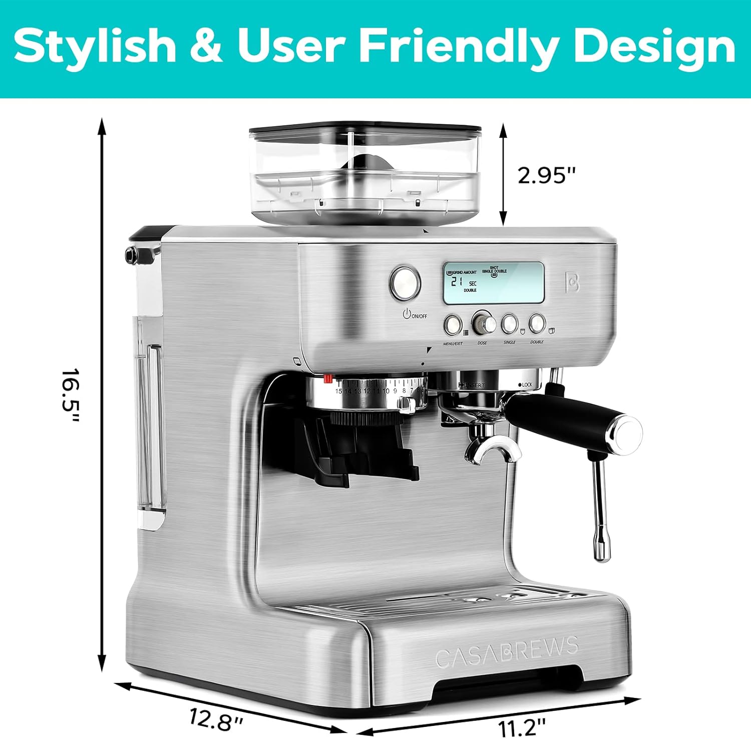 Máquina de café espresso CASABREWS con molinillo, máquina de café espresso para barista con vaporizador de leche, varilla de vapor, cafetera profesional con pantalla LCD, regalos para papá, madre y amantes del café