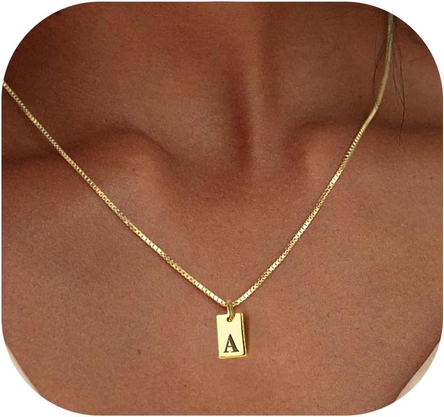 Goldene Initialen-Halsketten für Damen, laufen nicht an, 14-karätig vergoldet, zierlicher quadratischer Buchstaben-Anhänger, wasserfest, A-Z, trendige, dünne Namenskette, personalisierte Schmuckgeschenke