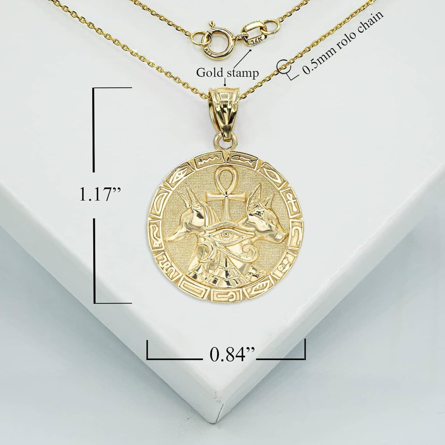 Egyptian Anubis Ankh Eye of Horus Amulet Pendant 14K Gold · v2