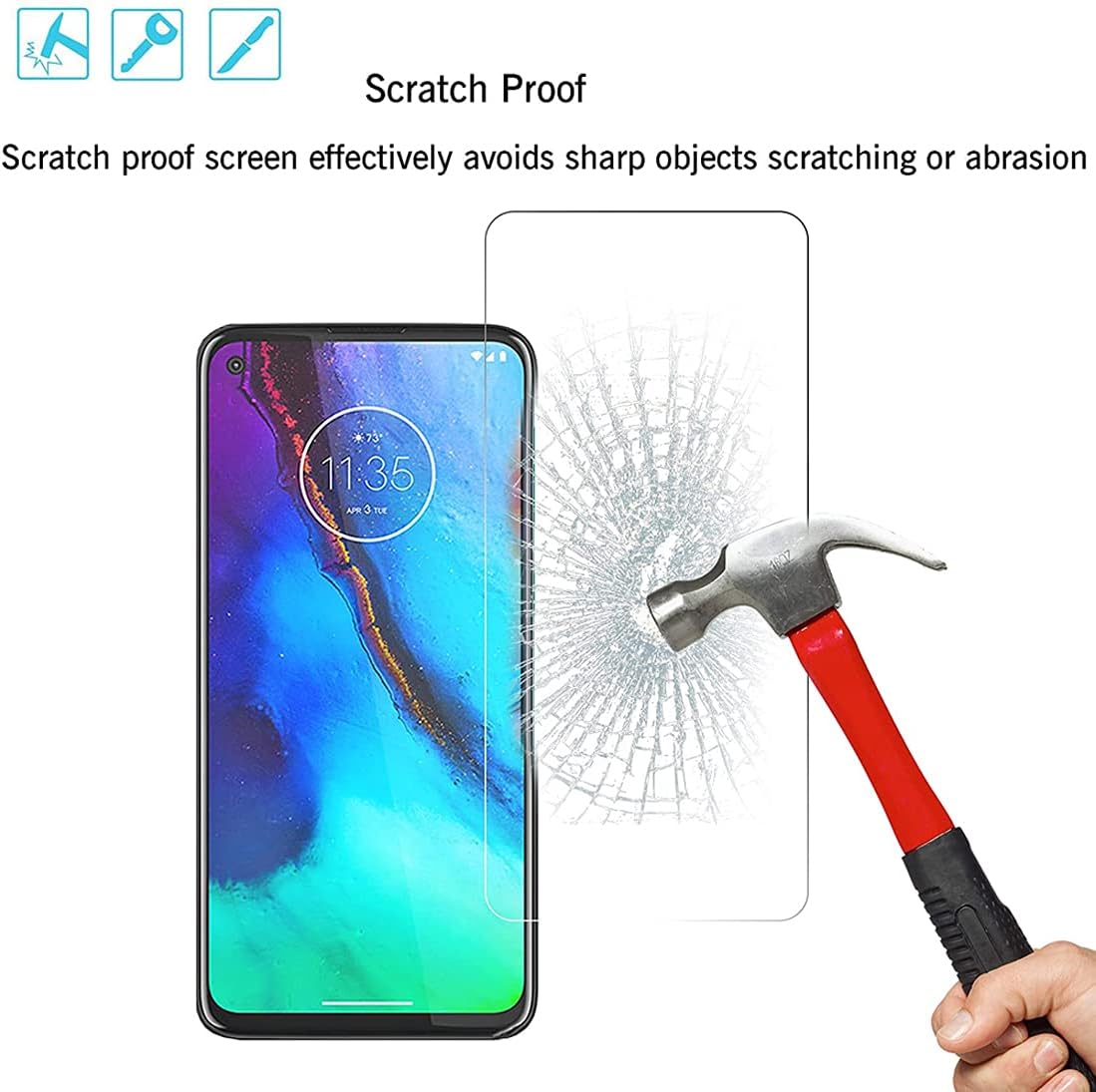 Protecteurs d'écran en verre trempé pour téléphone portable BLU G53 G0850, [lot de 3] Protecteurs d'écran BLU G53, compatible avec les étuis, dureté 9H, transparent HD, anti-rayures, anti-traces de doigts