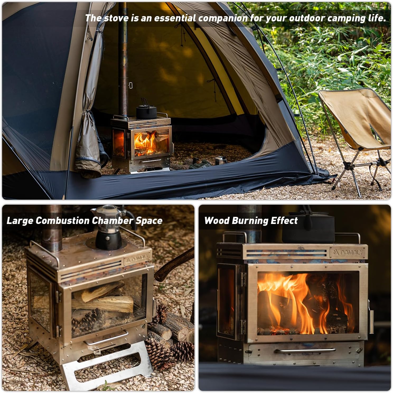 Camping Tent Stove Wood Stove, Dweller Max 3 Stainless Steel Wood Burning Stove for Hiking, Cooking, Heating (with 3 Glasses) · v10