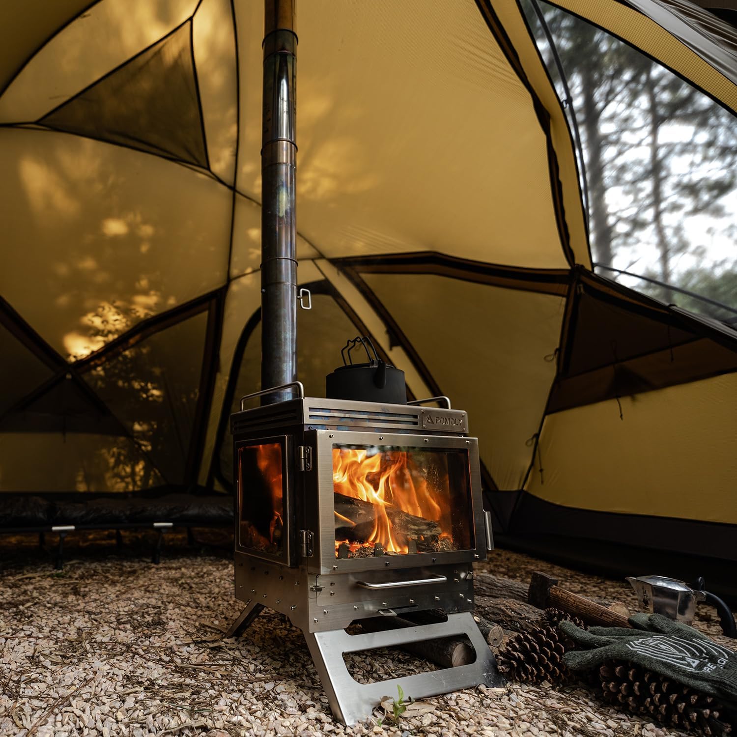 Camping Tent Stove Wood Stove, Dweller Max 3 Stainless Steel Wood Burning Stove for Hiking, Cooking, Heating (with 3 Glasses) · v10