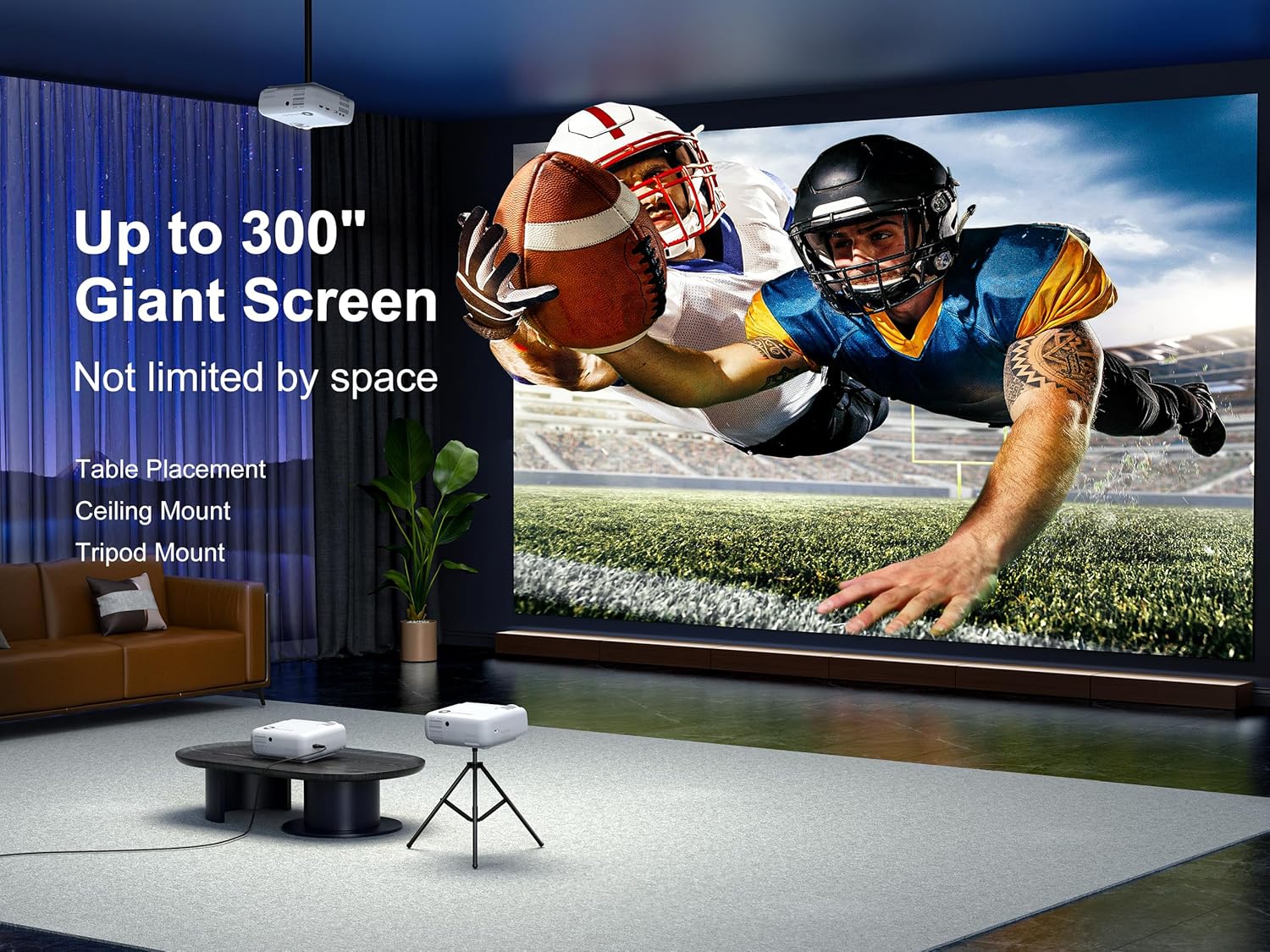 Proiettore con WiFi e Bluetooth, supporto 5G WiFi 4K 1080P 14000L nativo, proiettore portatile per esterni AGREAGO con schermo, proiettore home theater compatibile con TV Stick/iOS/Android/Win/HDMI/USB