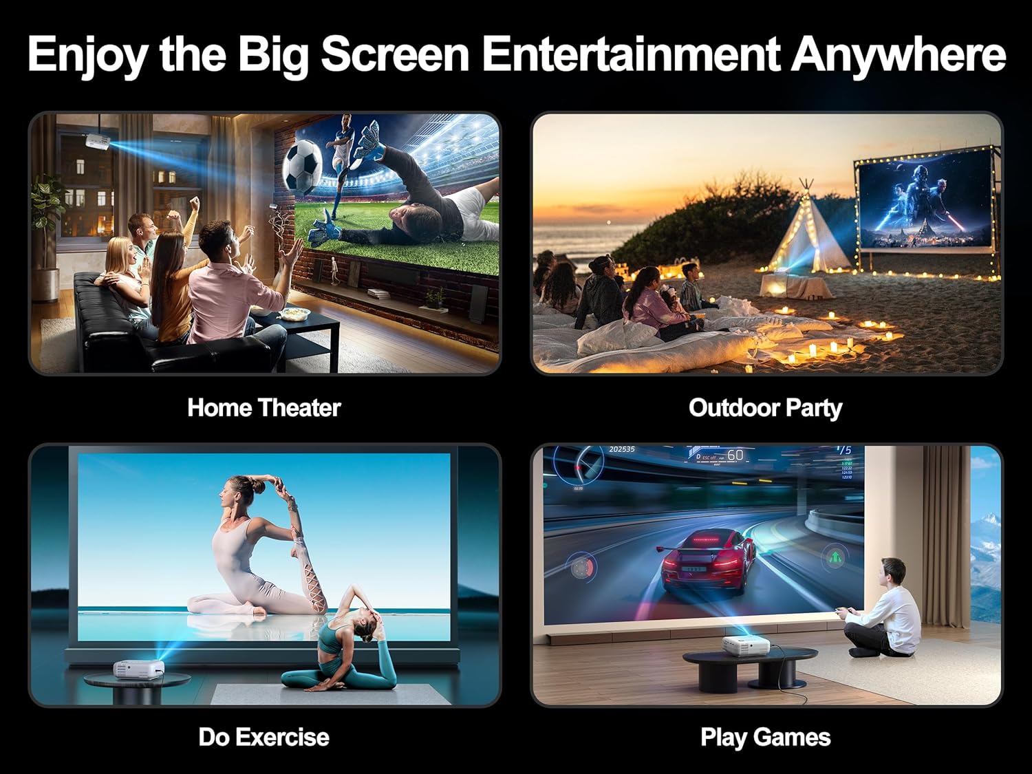 Proiettore con WiFi e Bluetooth, supporto 5G WiFi 4K 1080P 14000L nativo, proiettore portatile per esterni AGREAGO con schermo, proiettore home theater compatibile con TV Stick/iOS/Android/Win/HDMI/USB