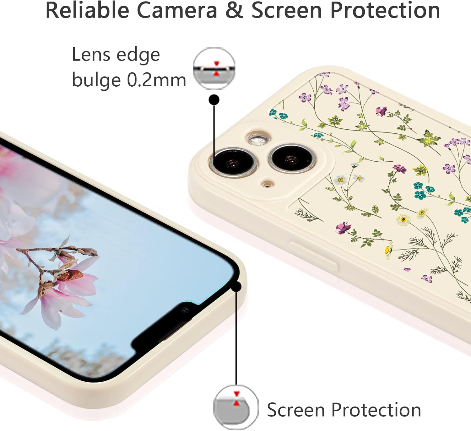 Funda RALEAVO Floral para iPhone 14, bonita funda para iPhone 14 (6.1), delgada, suave, de silicona, a prueba de golpes, antideslizante, con diseño de ramas de flores, para iPhone 14 (6.1), color beige