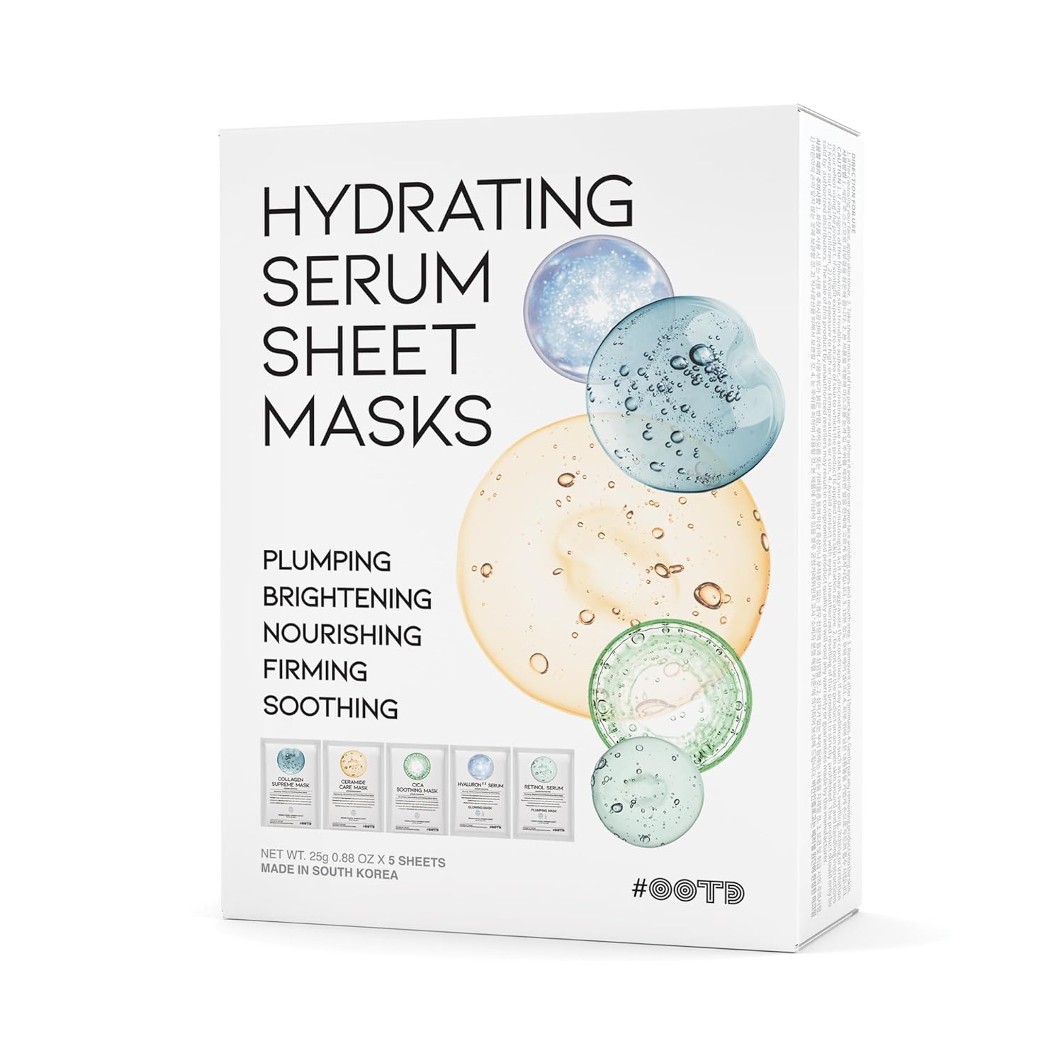Hydrating Sheet Mask Starter Kit Variety Pack for Skin Care, Dry, Ance, Sensitive Skin, Korean Vegan Facial Sheet Mask for Men  Women, Collagen, Cica, Ceramide, Hyaluron, Retinol 5EA
