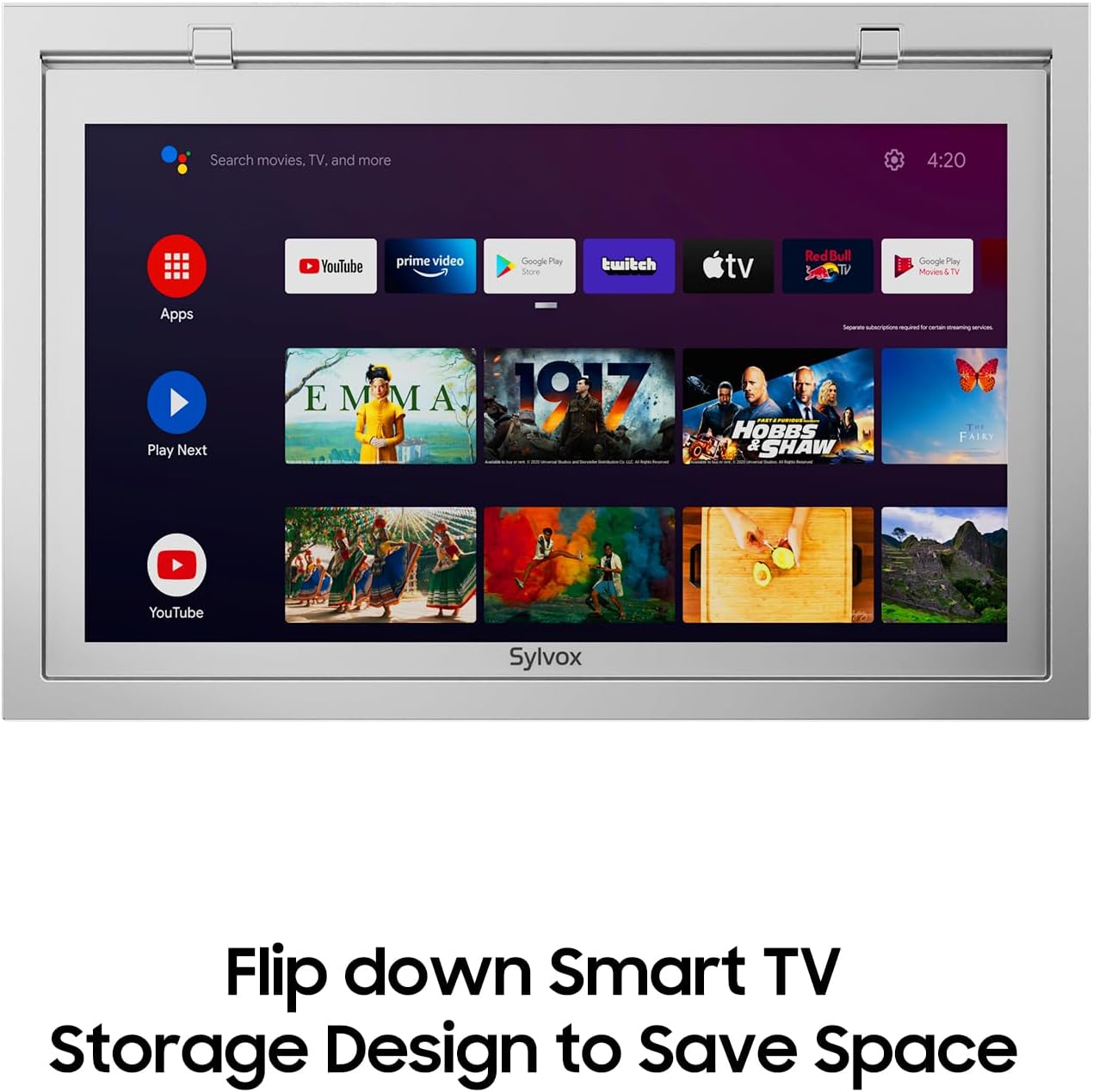 SYLVOX 15.6 Flip Down Smart TV Under Cabinet Kitchen TV Android 11.0 Supports 360 Degree Rotation WiFi  Wireless Connection, Storage Design for Kitchen Bedroom RV Yacht (Silver),Black · v8