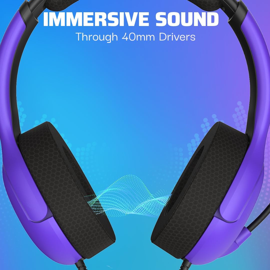 PDP AIRLITE Wired Stereo Gaming Headset, Officially Licensed Sony PlayStation 5, PS5/PS4/PS3/PC, Lightweight Durable Headphones, 3.5mm Audio Jack, Noise-canceling Flip-to-Mute Mic, Ultraviolet Purple · v4