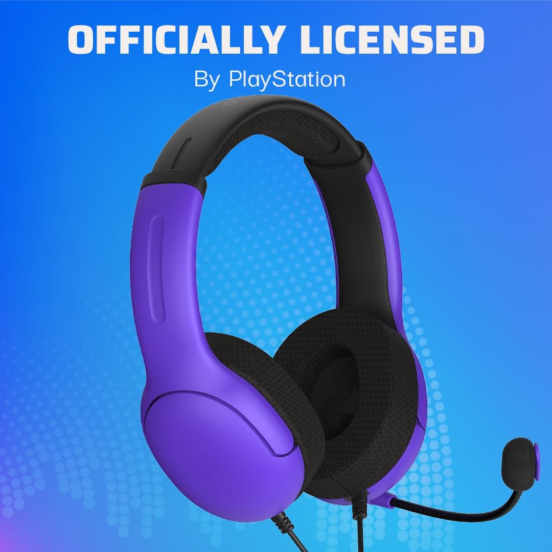 PDP AIRLITE Wired Stereo Gaming Headset, Officially Licensed Sony PlayStation 5, PS5/PS4/PS3/PC, Lightweight Durable Headphones, 3.5mm Audio Jack, Noise-canceling Flip-to-Mute Mic, Ultraviolet Purple · v4