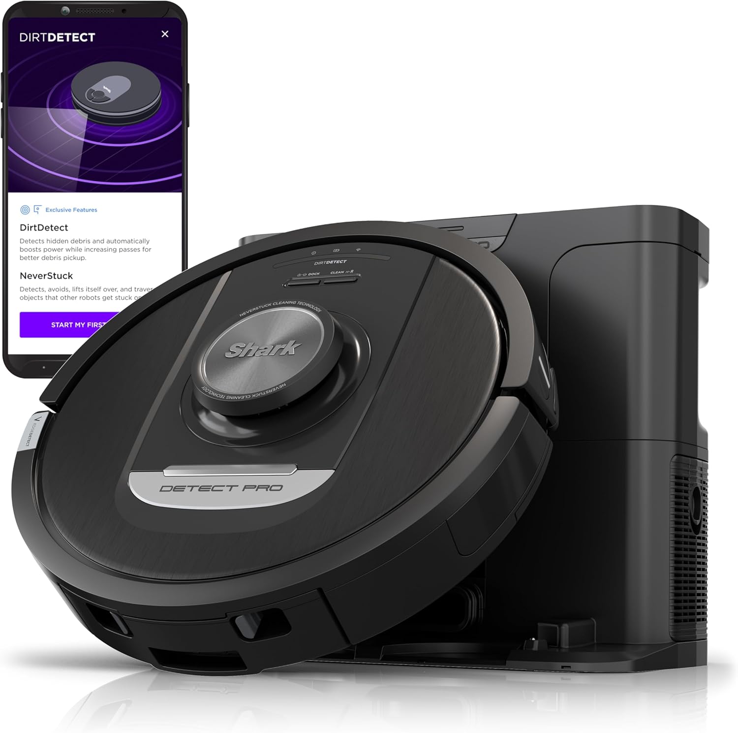 Shark Detect Pro Self-Empty Robot Vacuum with NeverStuck Technology, Auto Deep-Clean Carpets  Hardfloors, 30 Day Capacity HEPA Bagless Base, for Pet Hair, WiFi Black (AV2820S) · v7