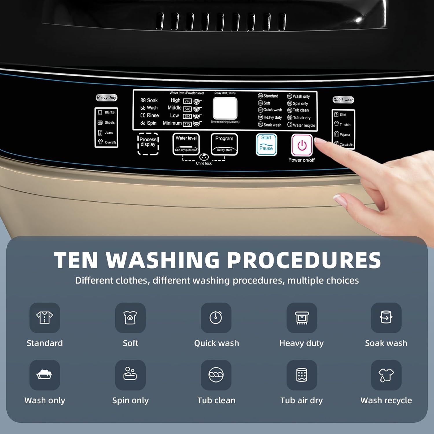 Full Automatic Washing Machine, AYCLIF 17.7 lbs Apartment Washing Machine with Drain Pump,10 Wash Programs 8 Water Levels,for Dorm Apartment RV Full-Automatic Washing Machines, 21D x 21"W x 35"H · v4