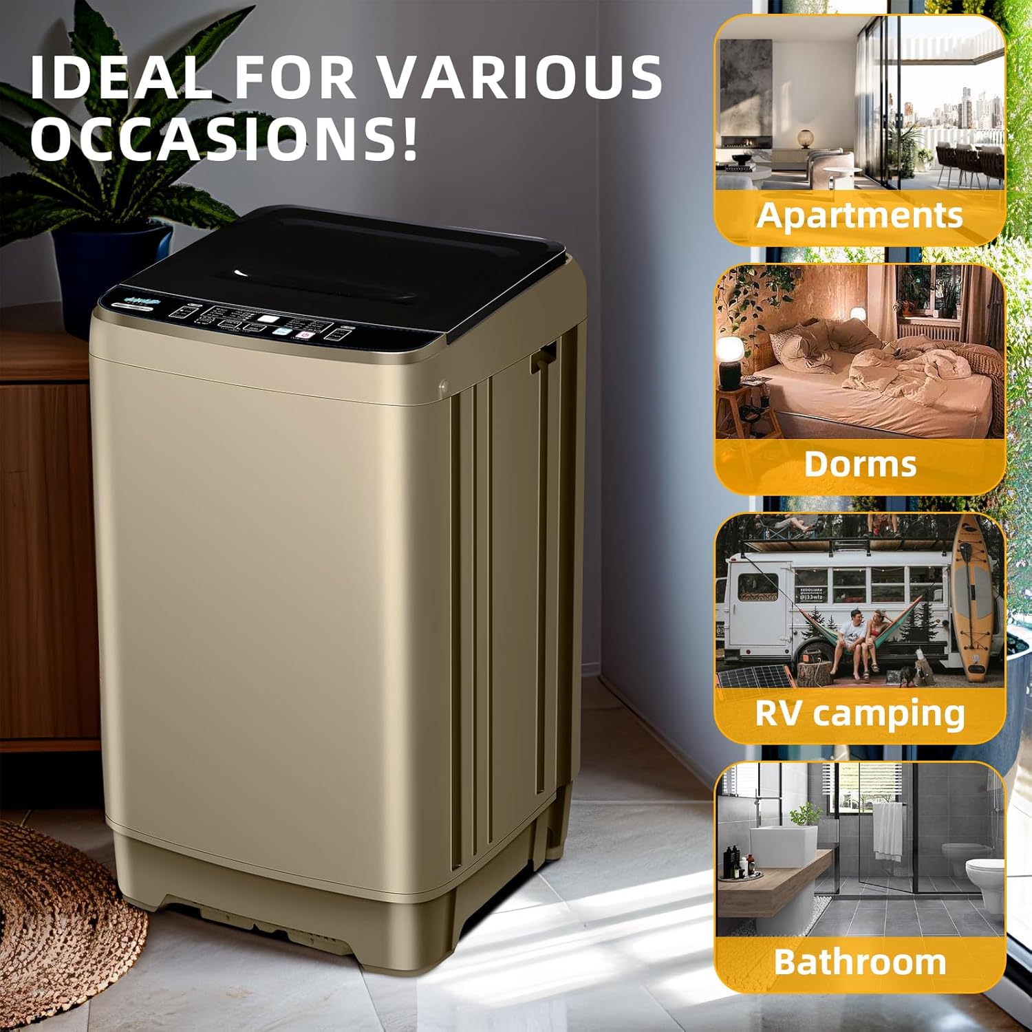 Full Automatic Washing Machine, AYCLIF 17.7 lbs Apartment Washing Machine with Drain Pump,10 Wash Programs 8 Water Levels,for Dorm Apartment RV Full-Automatic Washing Machines, 21D x 21"W x 35"H · v4