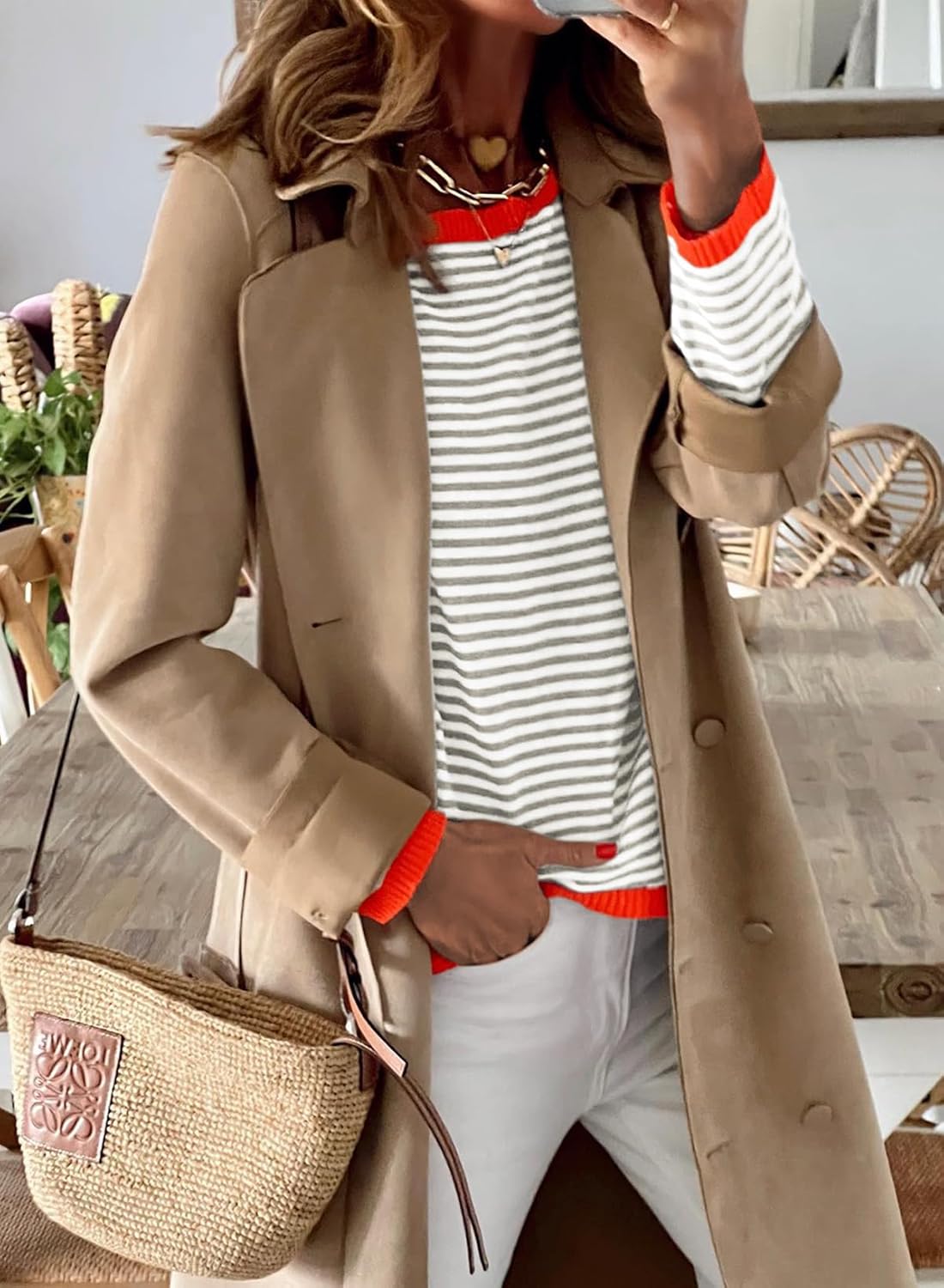 Womens Lightweight Cotton Sweaters Long Sleeve Crew Neck Color Block Striped Knitted Pullover Tops · v2