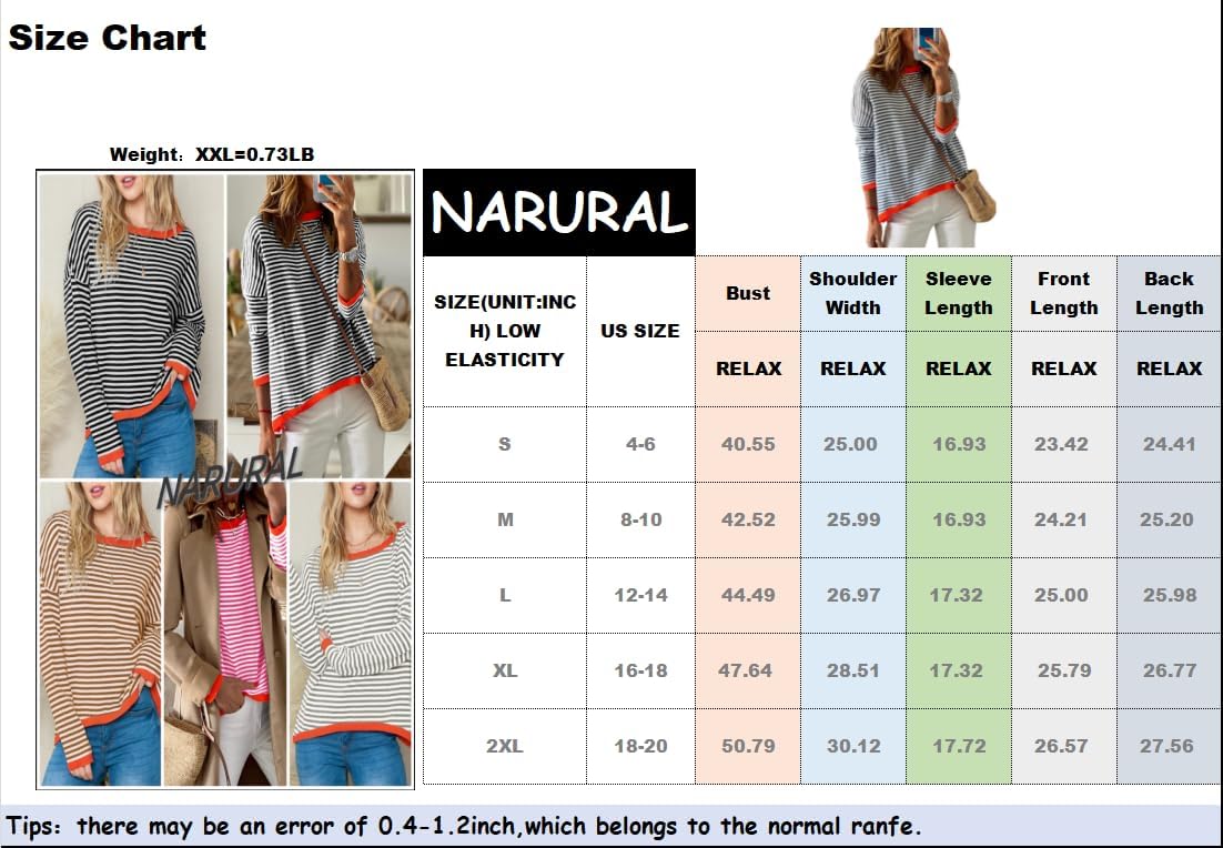 Womens Lightweight Cotton Sweaters Long Sleeve Crew Neck Color Block Striped Knitted Pullover Tops · v2