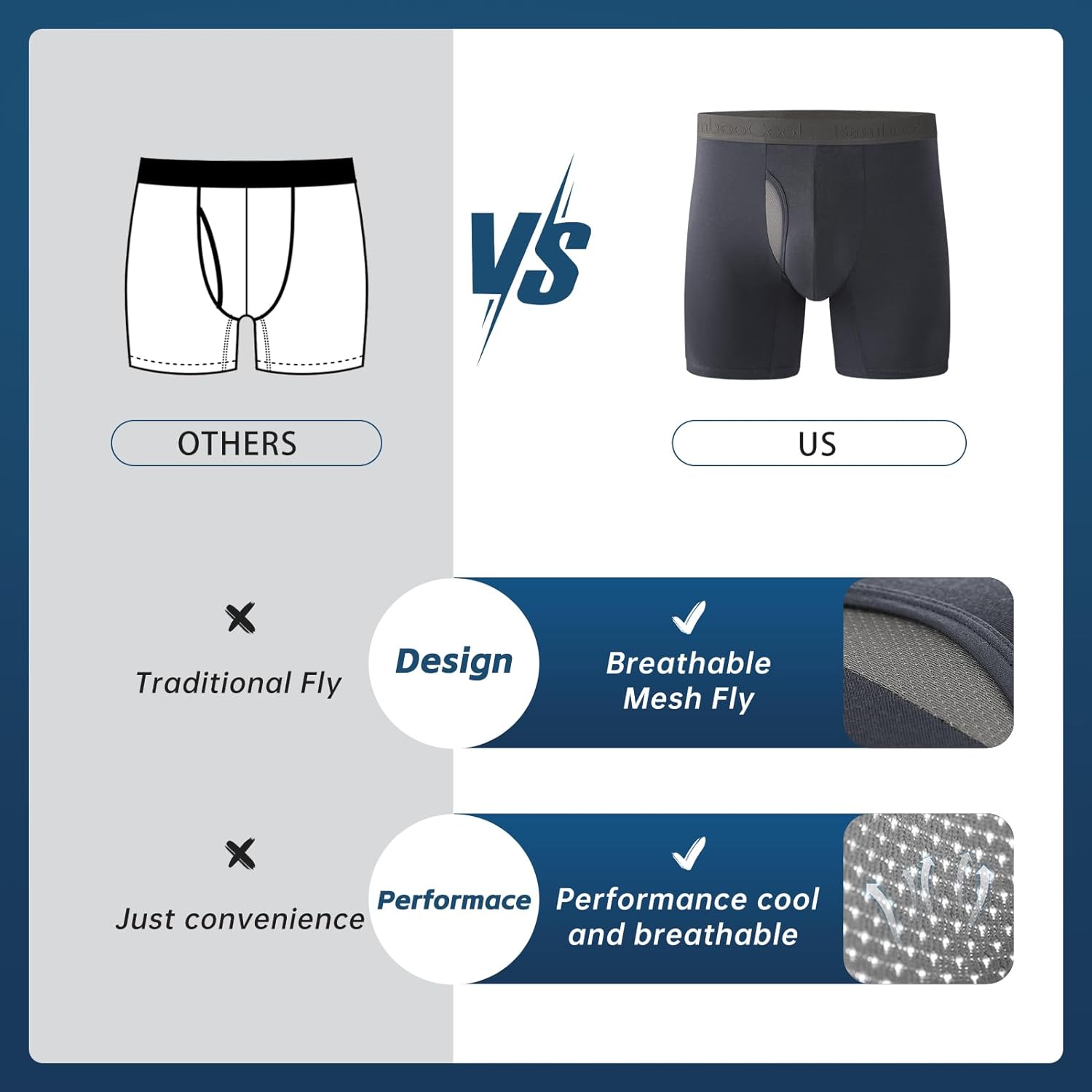 BAMBOO COOL Boxershorts für Herren, atmungsaktiv, atmungsaktiv, Flyzone, feuchtigkeitsableitend, 4er-Pack