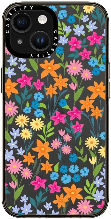 CASETiFY Compact Case for iPhone 15 [2X Military Grade Drop Tested / 4ft Drop Protection] - Bright Spring Flowers - Daisy Floral Pattern - Clear Black