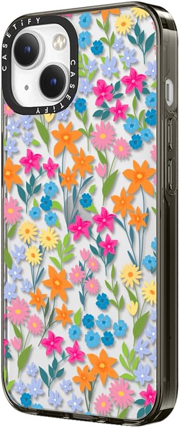 CASETiFY Compact Case for iPhone 15 [2X Military Grade Drop Tested / 4ft Drop Protection] - Bright Spring Flowers - Daisy Floral Pattern - Clear Black