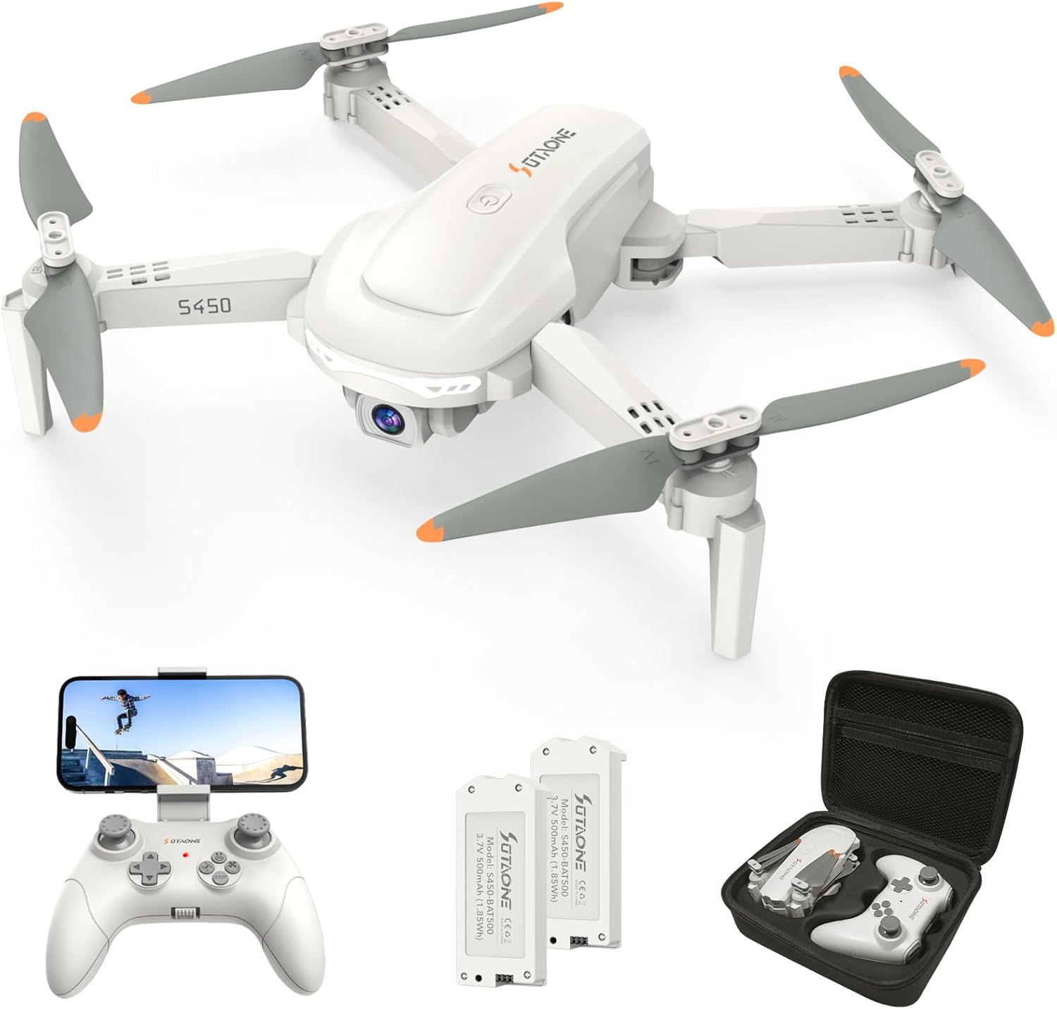 Droni S450 con videocamera HD 1080P per adulti, droni WiFi FPV per bambini con custodia per il trasporto, One Key TakeOff/Land, Altitude Hold, 3D Flip, mini quadricottero RC pieghevole, regali per principianti