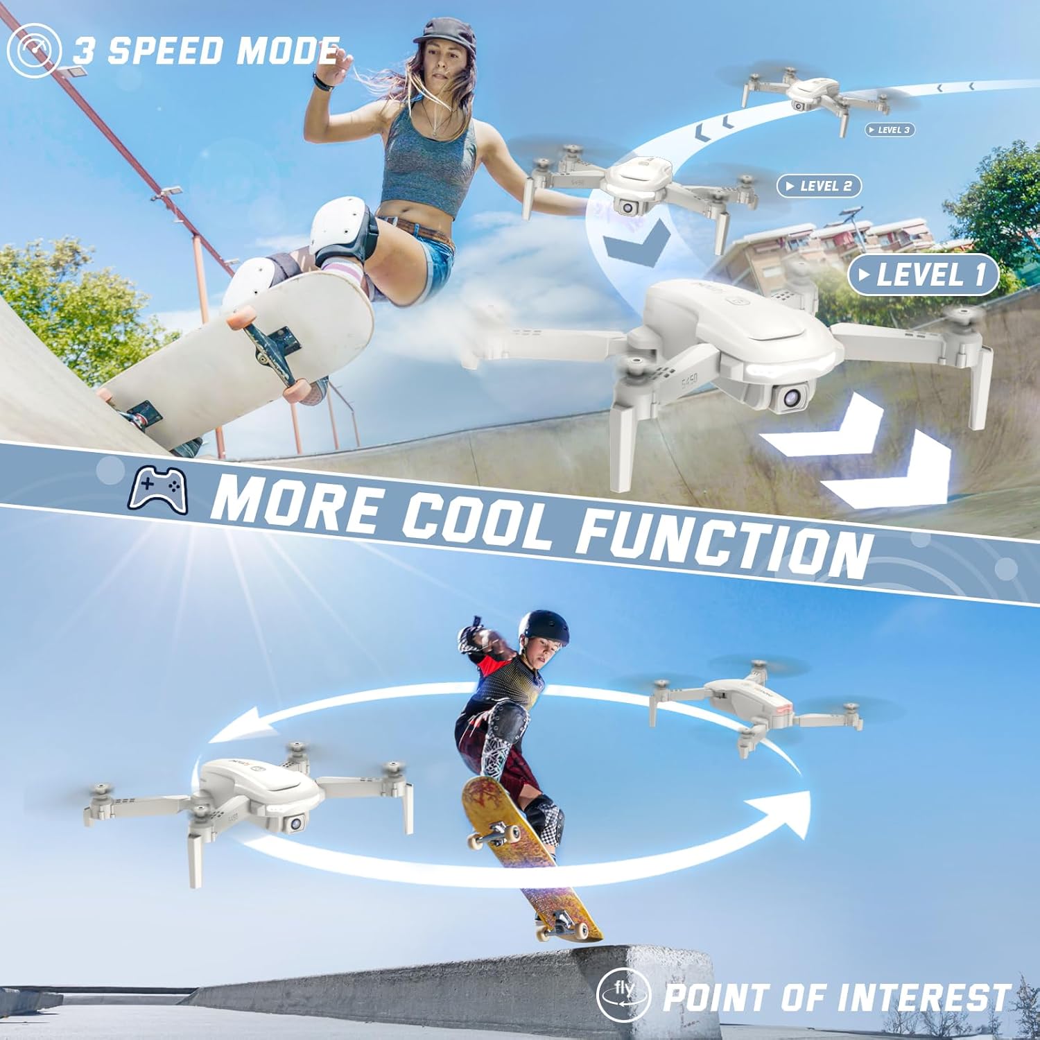 Droni S450 con videocamera HD 1080P per adulti, droni WiFi FPV per bambini con custodia per il trasporto, One Key TakeOff/Land, Altitude Hold, 3D Flip, mini quadricottero RC pieghevole, regali per principianti