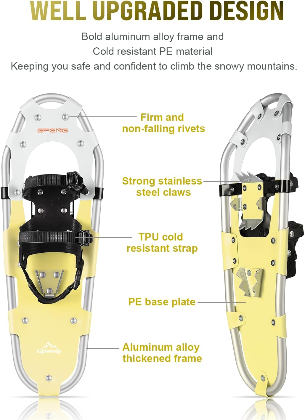 Gpeng Snowshoes for Men Women Youth Kids, Light Weight Aluminum Snow Shoes with Trekking Poles, Crampon Protector and Carrying Tote Bag (Navy Blue, 21 inch) · v2