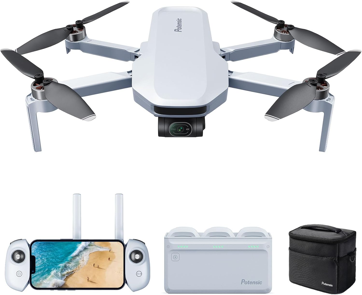 Drone GPS 4K Potensic ATOM à cardan à 3 axes, moins de 249 g, 96 minutes de vol, transmission maximale de 6 km, suivi visuel, prises de vue rapides 4K/30 images par seconde, léger pour adultes et débutants, Fly More Combo