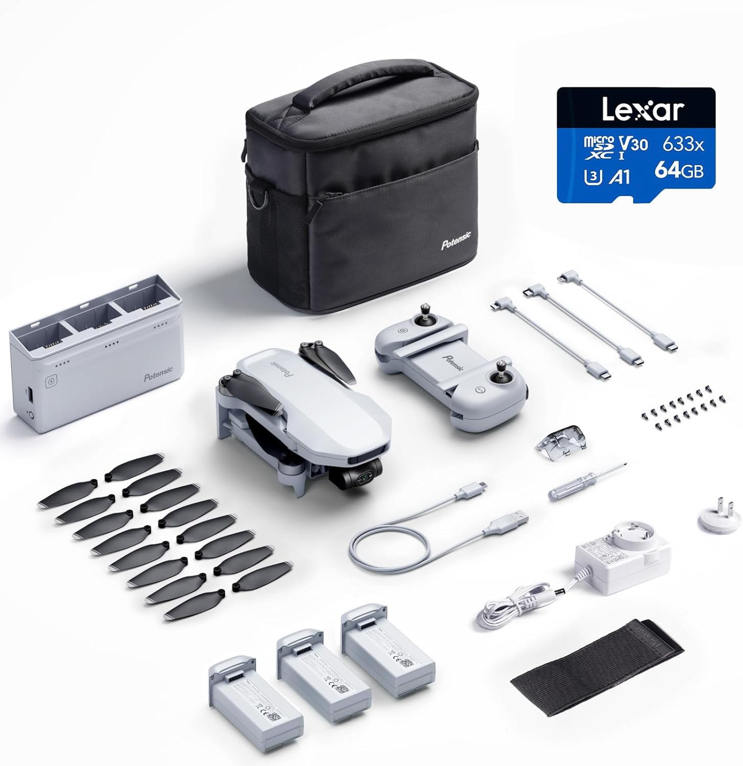 Máy bay không người lái Potensic ATOM 3 trục Gimbal 4K GPS, Dưới 249g, Bay 96 phút, Truyền tối đa 6KM, Theo dõi trực quan, Quay nhanh 4K/30FPS, Nhẹ cho người lớn và người mới bắt đầu, Combo Fly More