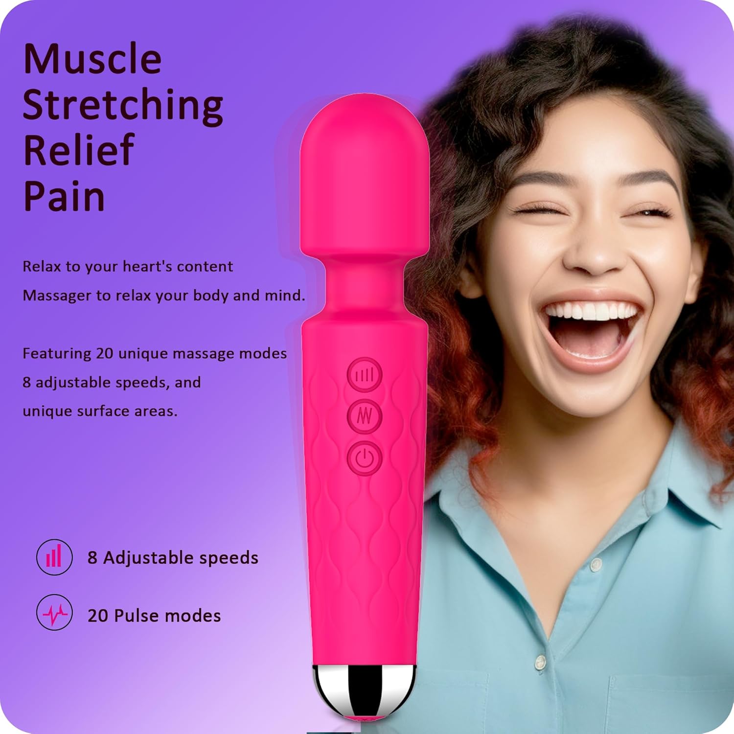 Vibrator Wand,Adult Sex Toy Wand, G Spot Dildo, Clit Vibrator, Sex Vibrators,Clitoris Stimulation,with 8 Speeds 20 Patterns, Quiet,Fully Waterproof,Vibrating Wand for her Pleasure (Rose Red) · v2
