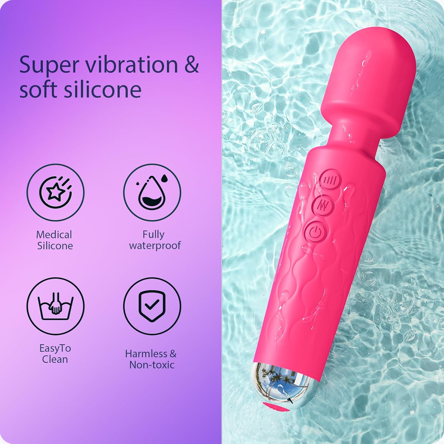 Vibrator Wand,Adult Sex Toy Wand, G Spot Dildo, Clit Vibrator, Sex Vibrators,Clitoris Stimulation,with 8 Speeds 20 Patterns, Quiet,Fully Waterproof,Vibrating Wand for her Pleasure (Rose Red) · v2