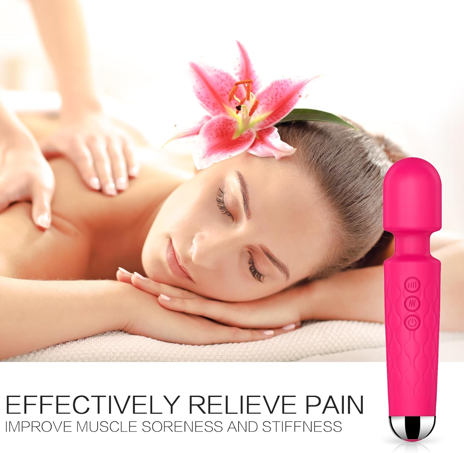 Vibrator Wand,Adult Sex Toy Wand, G Spot Dildo, Clit Vibrator, Sex Vibrators,Clitoris Stimulation,with 8 Speeds 20 Patterns, Quiet,Fully Waterproof,Vibrating Wand for her Pleasure (Rose Red) · v2