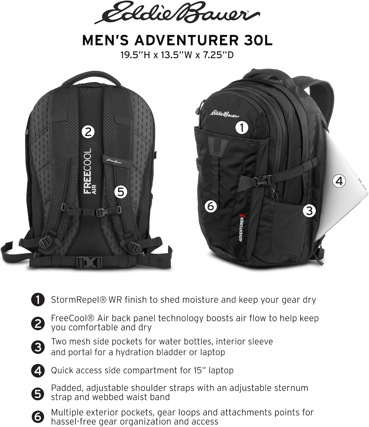 Eddie Bauer Backpack with Organization Compartments and Hydration/Laptop Compatible Sleeve, Adventurer-Storm, 30L · v5