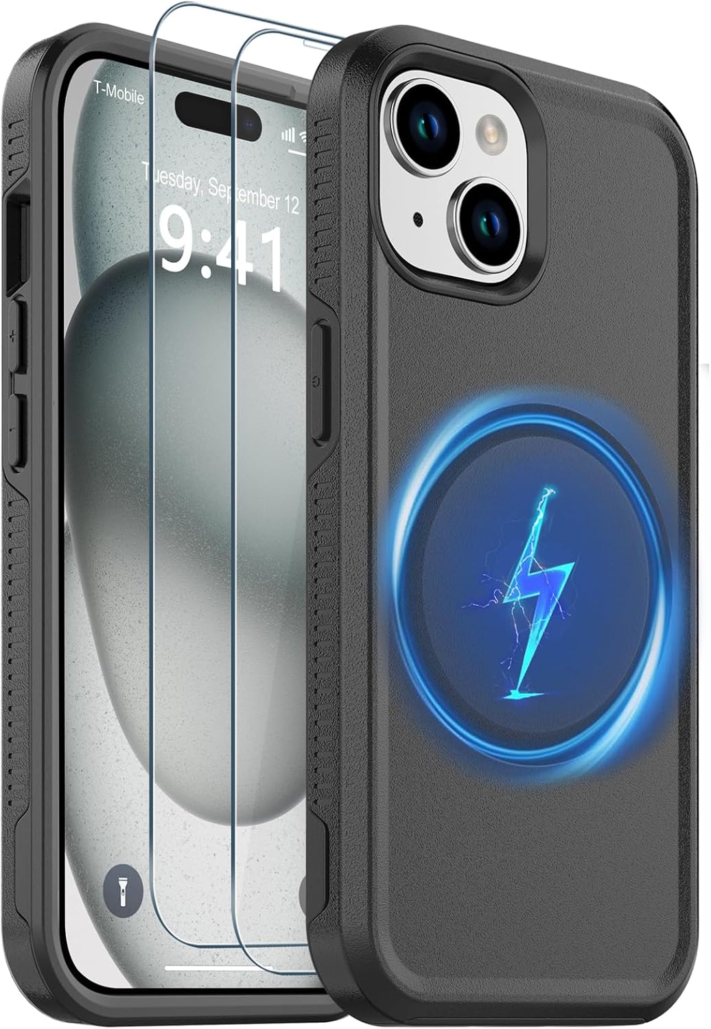 Magnetic for iPhone 15 Case, [Compatible with Magsafe] [10 FT Military Grade Anti-Drop] [with Tempered Glass Screen Protector] Phone Case for iPhone 15 6.1 inch -Black · v2