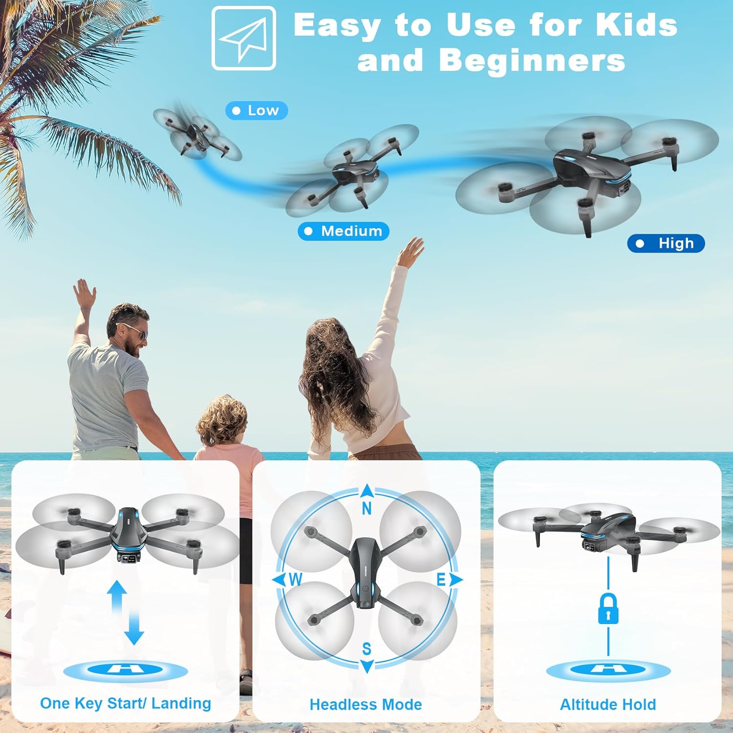Drone with Camera for Adults, 1080P FPV Drones for Beginners with Upgrade Altitude Hold, Voice Control, Gestures Selfie, 90° Adjustable Lens, 3D Flips, 2 Batteries · v4