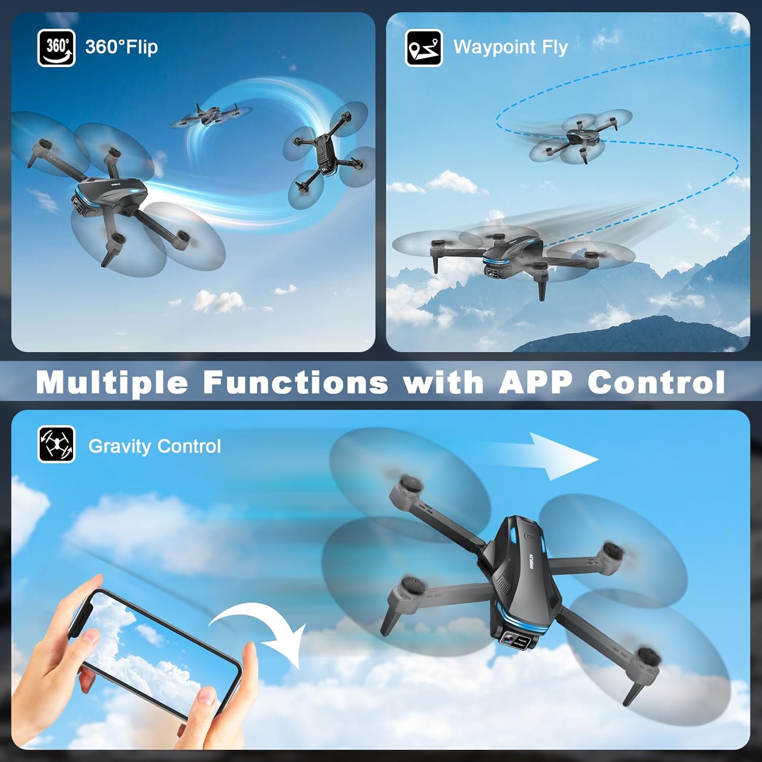 Drone with Camera for Adults, 1080P FPV Drones for Beginners with Upgrade Altitude Hold, Voice Control, Gestures Selfie, 90° Adjustable Lens, 3D Flips, 2 Batteries · v4