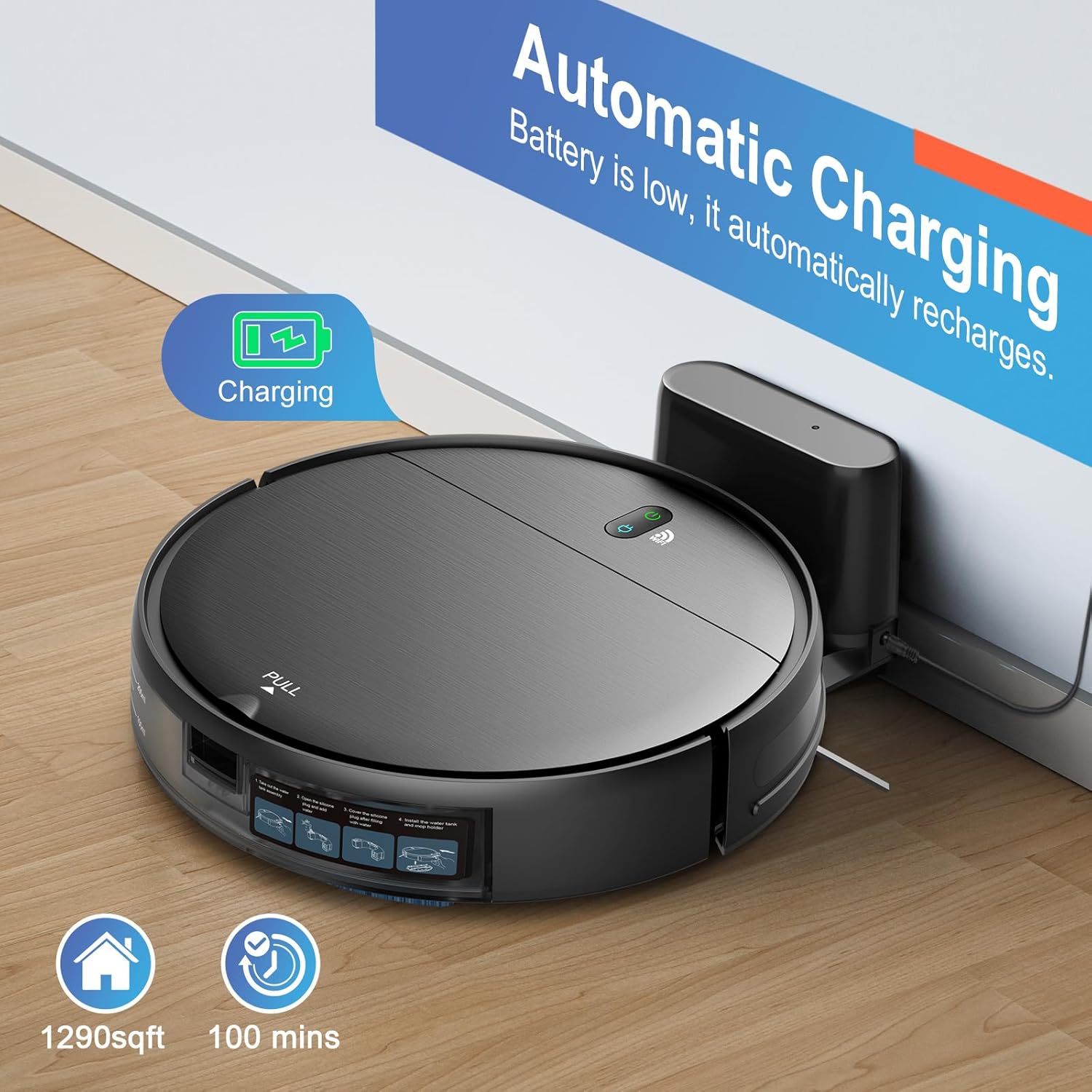 MAMNV robotstofzuiger en -dweilcombinatie, WiFi/app, robotstofzuiger met schema, 2-in-1 dweilrobotstofzuiger met watertank en vuilnisbak, zelfopladend, slank, ideaal voor harde vloeren, haren van huisdieren, tapijt
