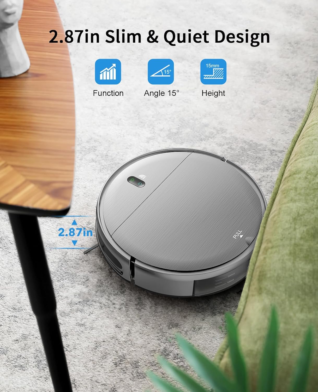 MAMNV 로봇 진공 청소기 및 걸레 콤보, WiFi/앱, 일정이 있는 로봇 진공 청소기, 물탱크 및 쓰레기통이 있는 2 in 1 걸레질 로봇 진공 청소기, 자체 충전, 슬림, 단단한 바닥, 반려동물 털, 카펫에 이상적
