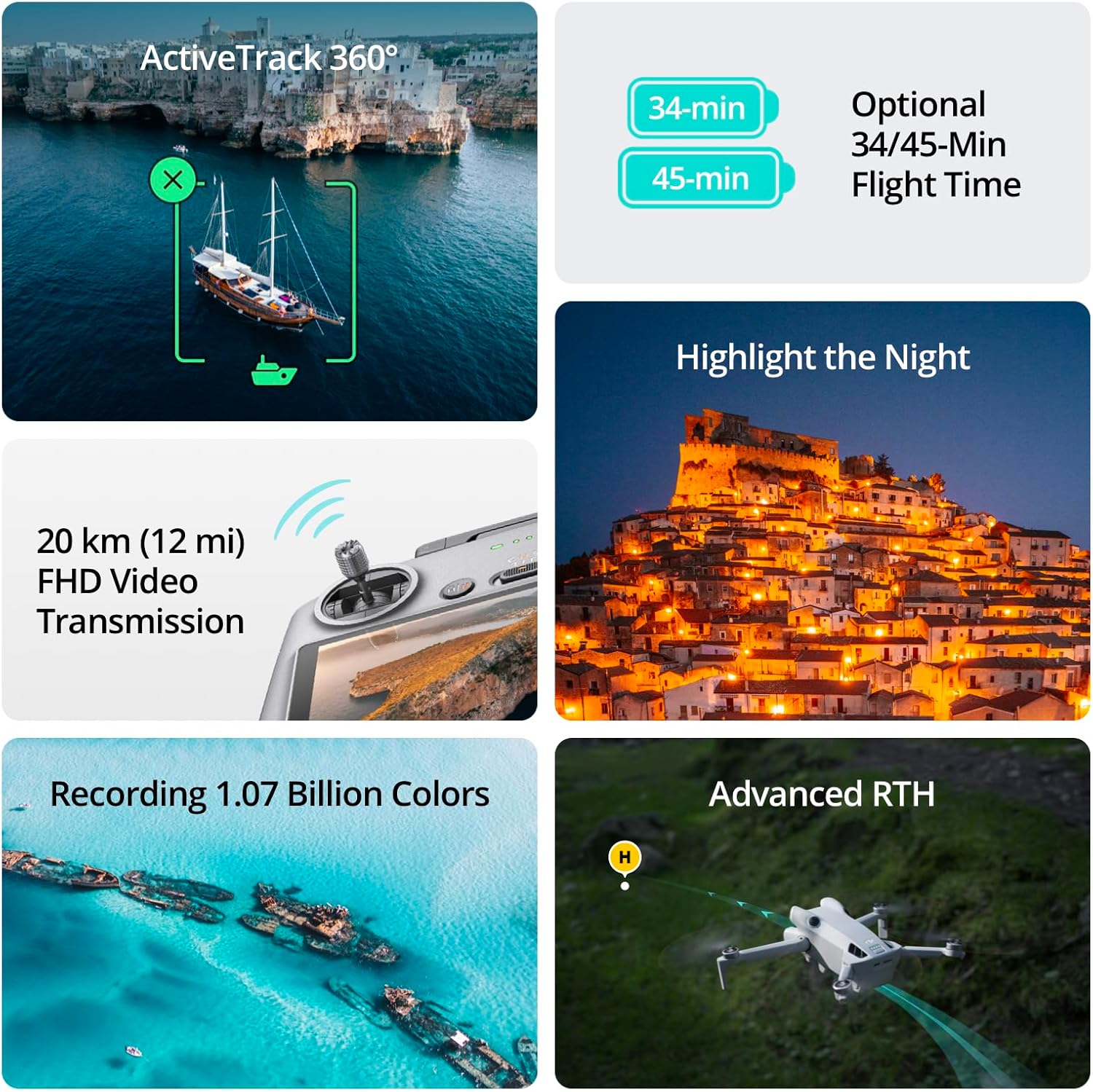 DJI Mini 4 Pro (DJI RC-N2), droni con fotocamera per adulti 4K, meno di 0,549 libbre/249 g, 34 minuti di volo, distanza massima di trasmissione video di 20 km, rilevamento della vista omnidirezionale, mini drone per principianti