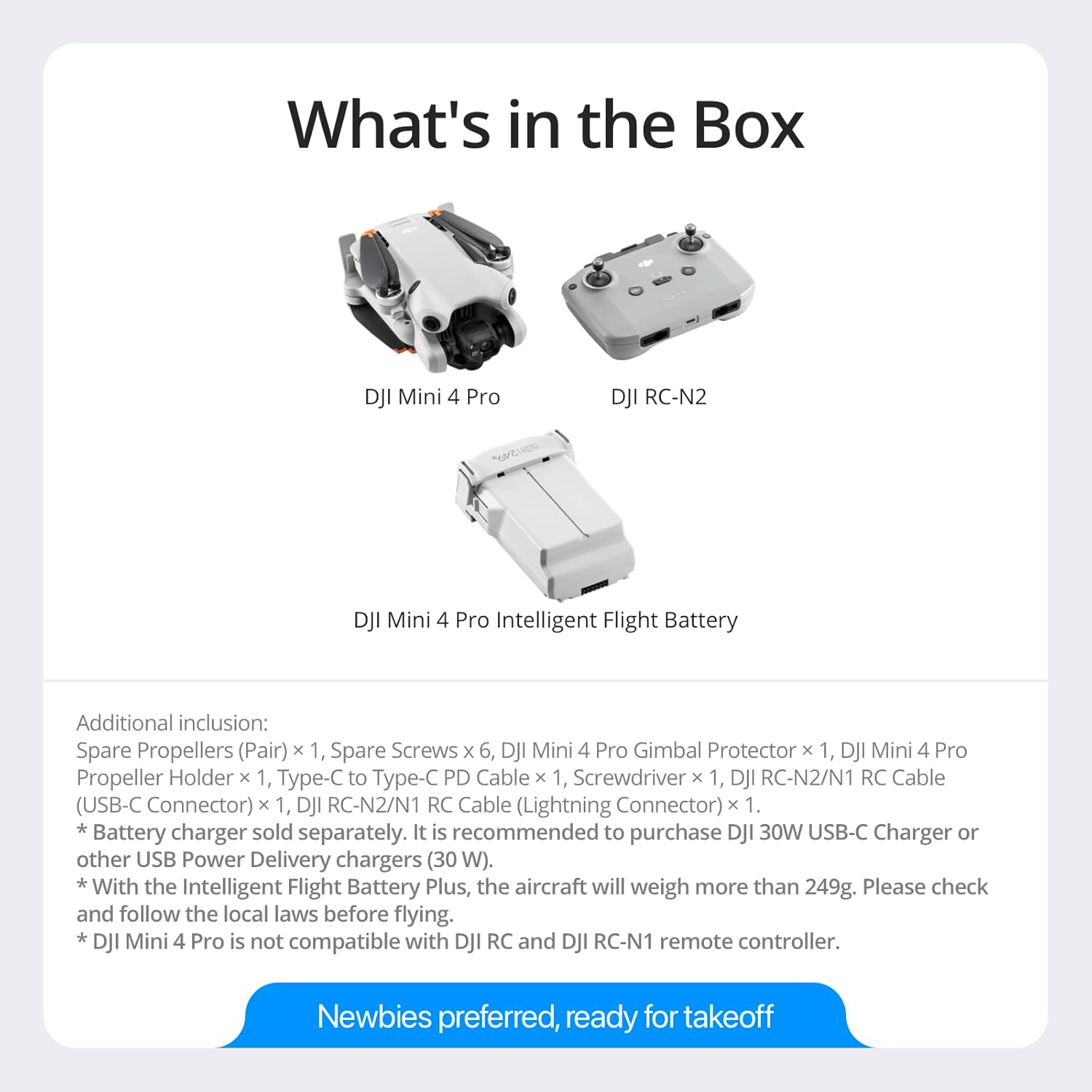DJI Mini 4 Pro (DJI RC-N2), droni con fotocamera per adulti 4K, meno di 0,549 libbre/249 g, 34 minuti di volo, distanza massima di trasmissione video di 20 km, rilevamento della vista omnidirezionale, mini drone per principianti