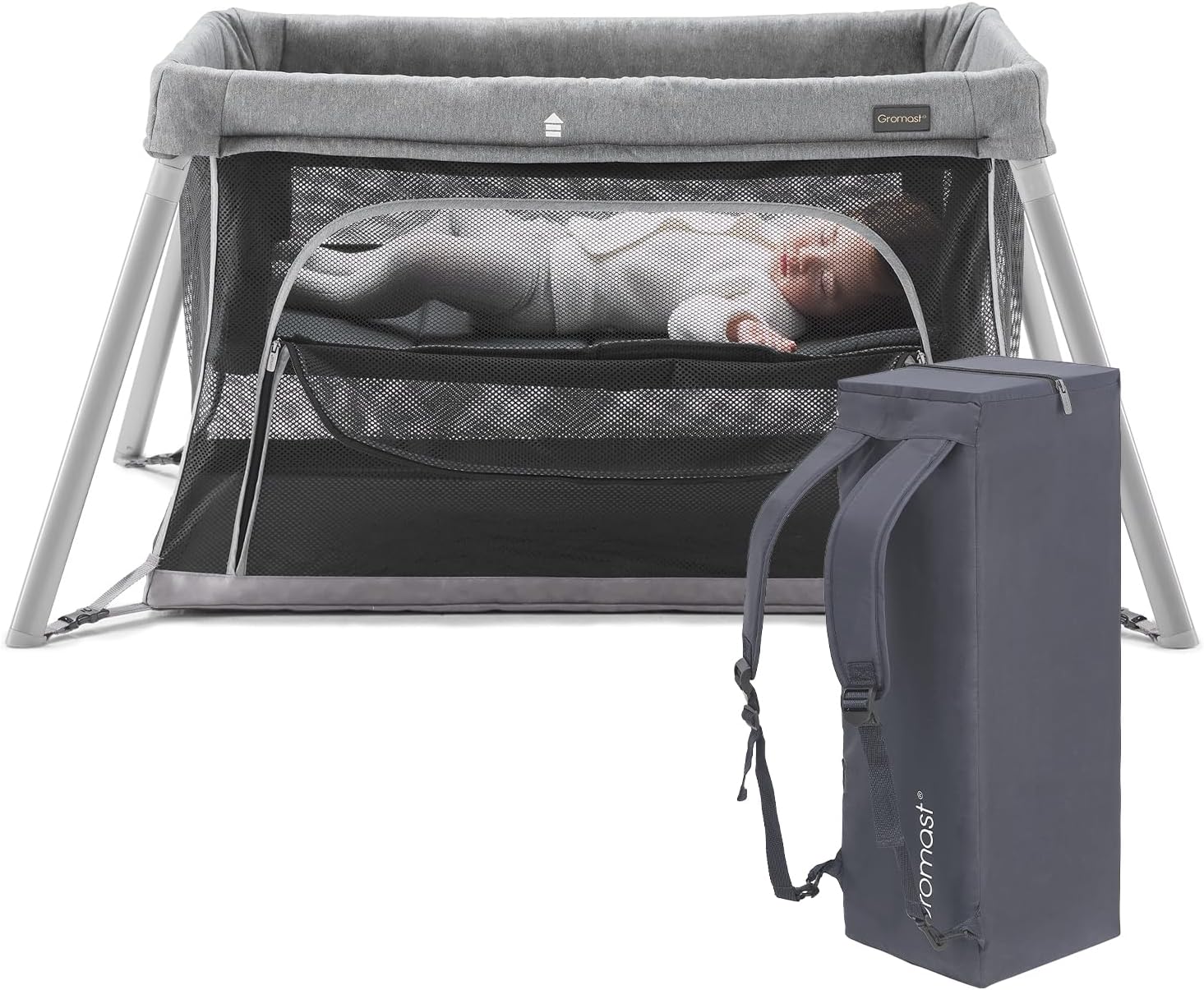 Travel Crib for Toddler, 2 in 1 Portable Crib for Baby Travel, Lightweight Playpen Foldable Playard with Soft Mattress, Easy to Carry Baby Travel Bed for Outdoor,Indoor (Grey)