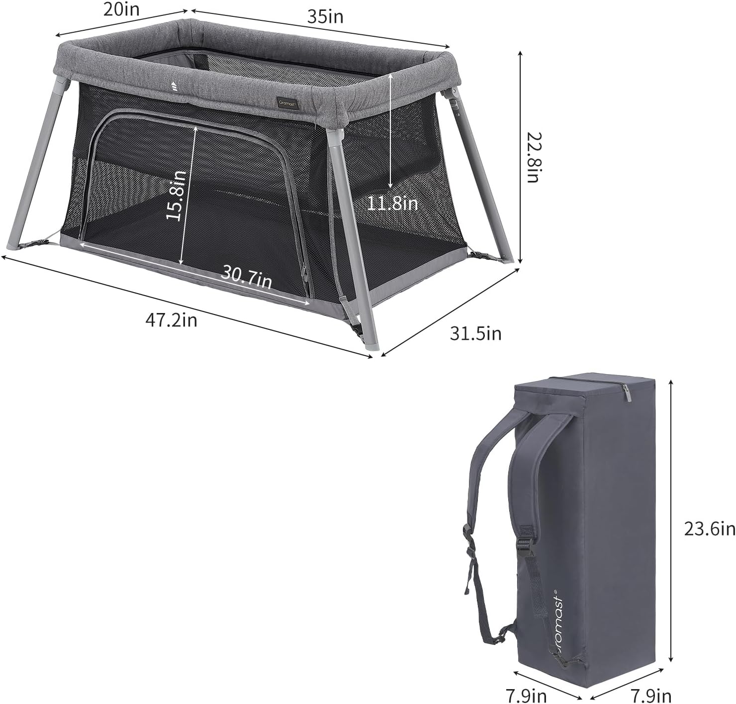 Travel Crib for Toddler, 2 in 1 Portable Crib for Baby Travel, Lightweight Playpen Foldable Playard with Soft Mattress, Easy to Carry Baby Travel Bed for Outdoor,Indoor (Grey) · v2