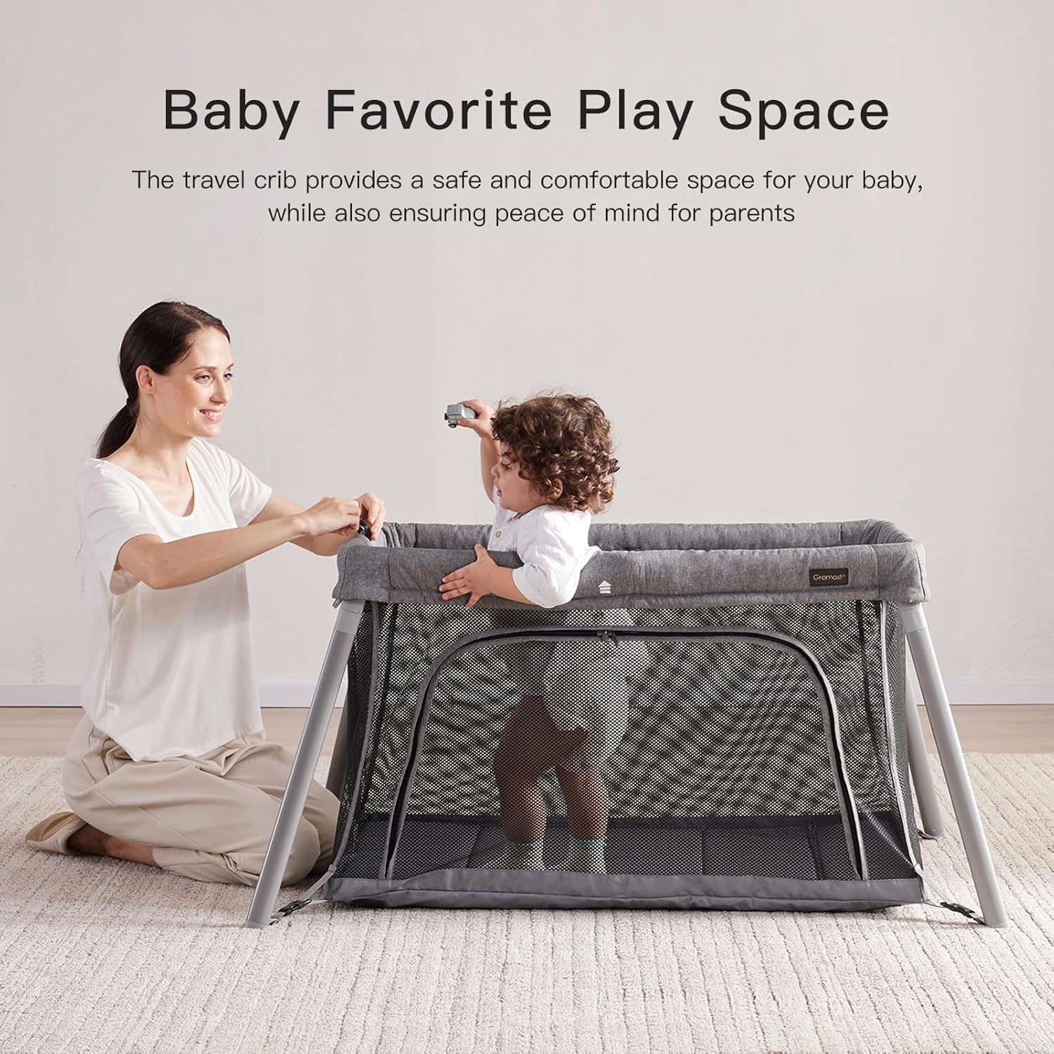 Travel Crib for Toddler, 2 in 1 Portable Crib for Baby Travel, Lightweight Playpen Foldable Playard with Soft Mattress, Easy to Carry Baby Travel Bed for Outdoor,Indoor (Grey) · v2